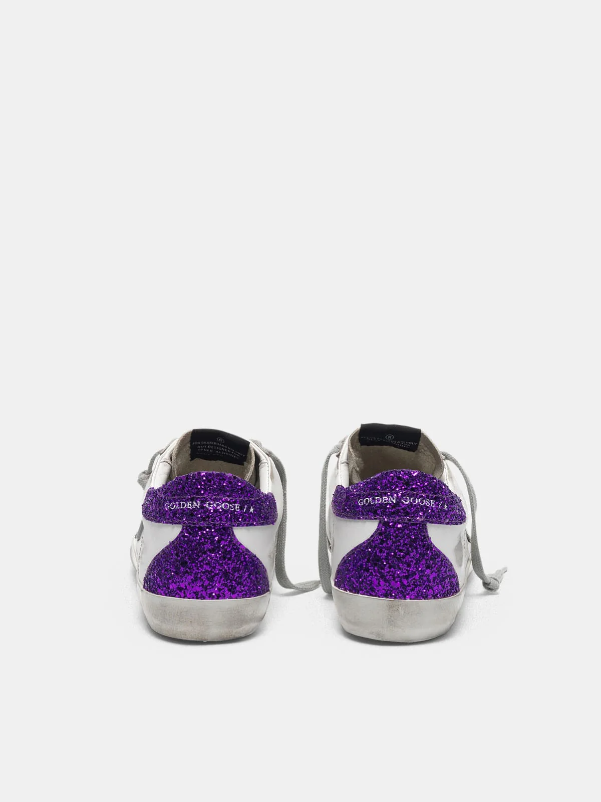 Women | White Super-Star Sneakers with Glittery Purple Rear - Image 9