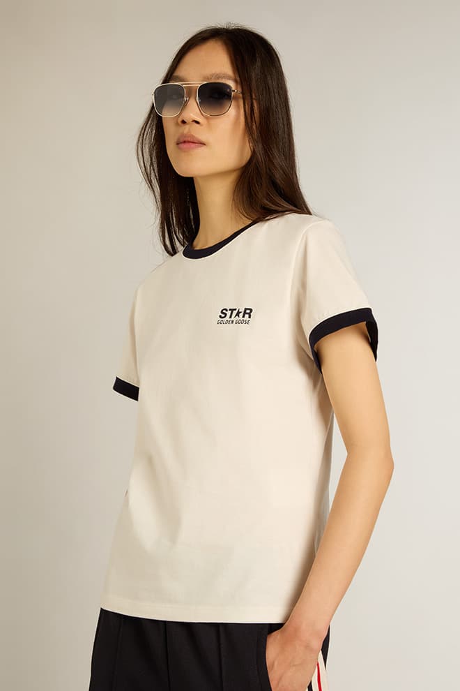 Women | White T-Shirt with Black Edges | Heritage White x Dark Blue - Image 2