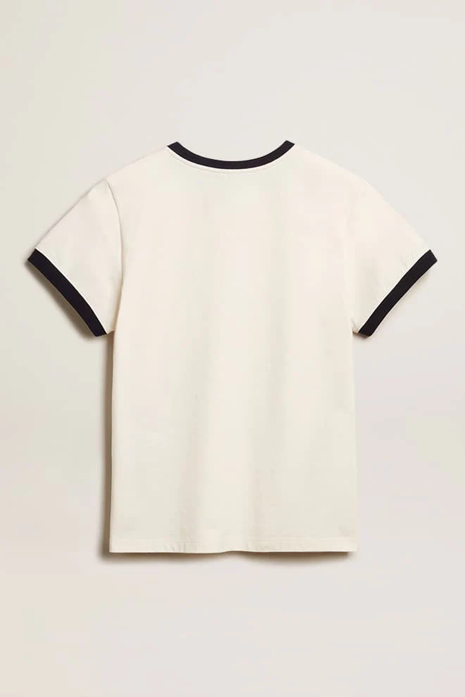 Women | White T-Shirt with Black Edges | Heritage White x Dark Blue - Image 3