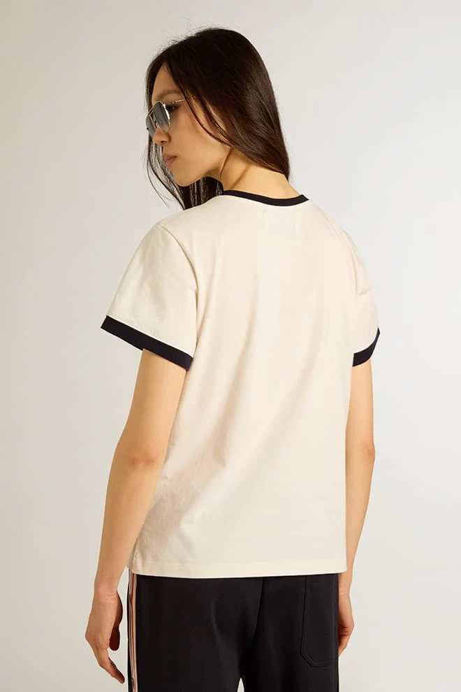 Women | White T-Shirt with Black Edges | Heritage White x Dark Blue - Image 4
