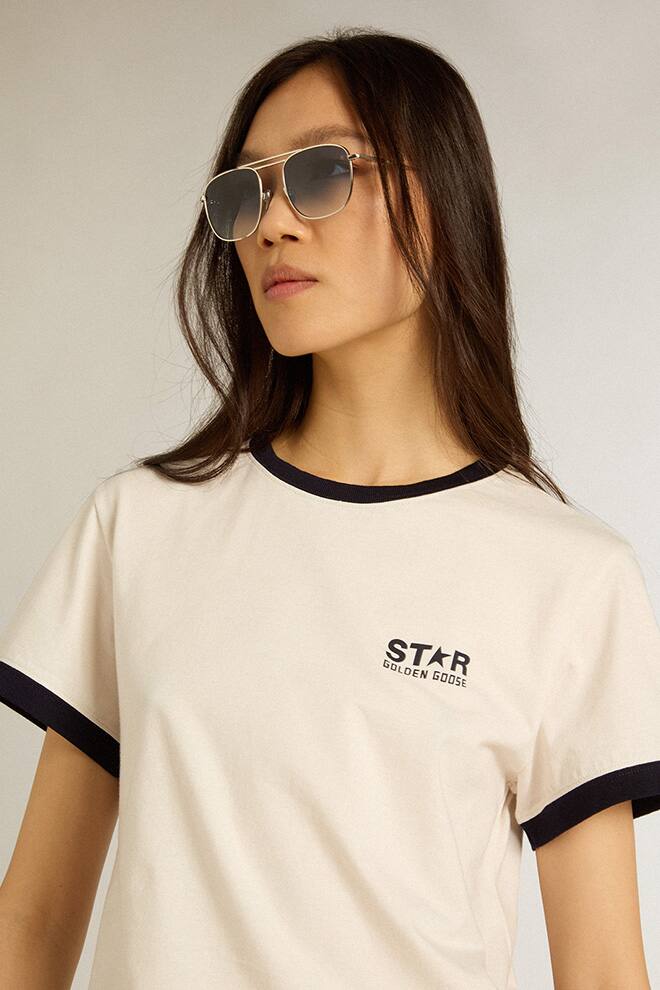 Women | White T-Shirt with Black Edges | Heritage White x Dark Blue - Image 5
