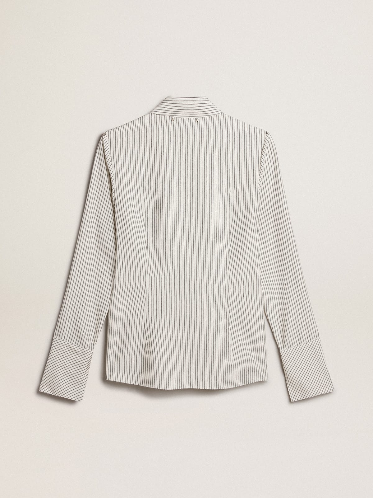 Women | White Viscose Shirt with Narrow Black Stripes | Arctic Wolf x Black - Image 3