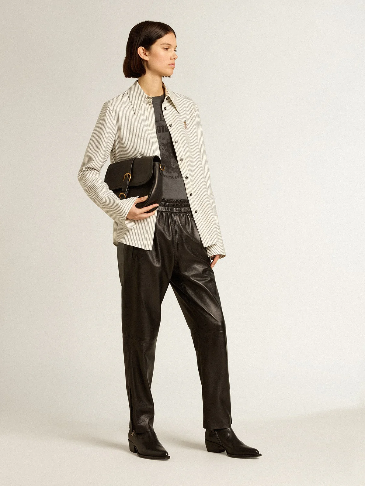 Women | White Viscose Shirt with Narrow Black Stripes | Arctic Wolf x Black - Image 5
