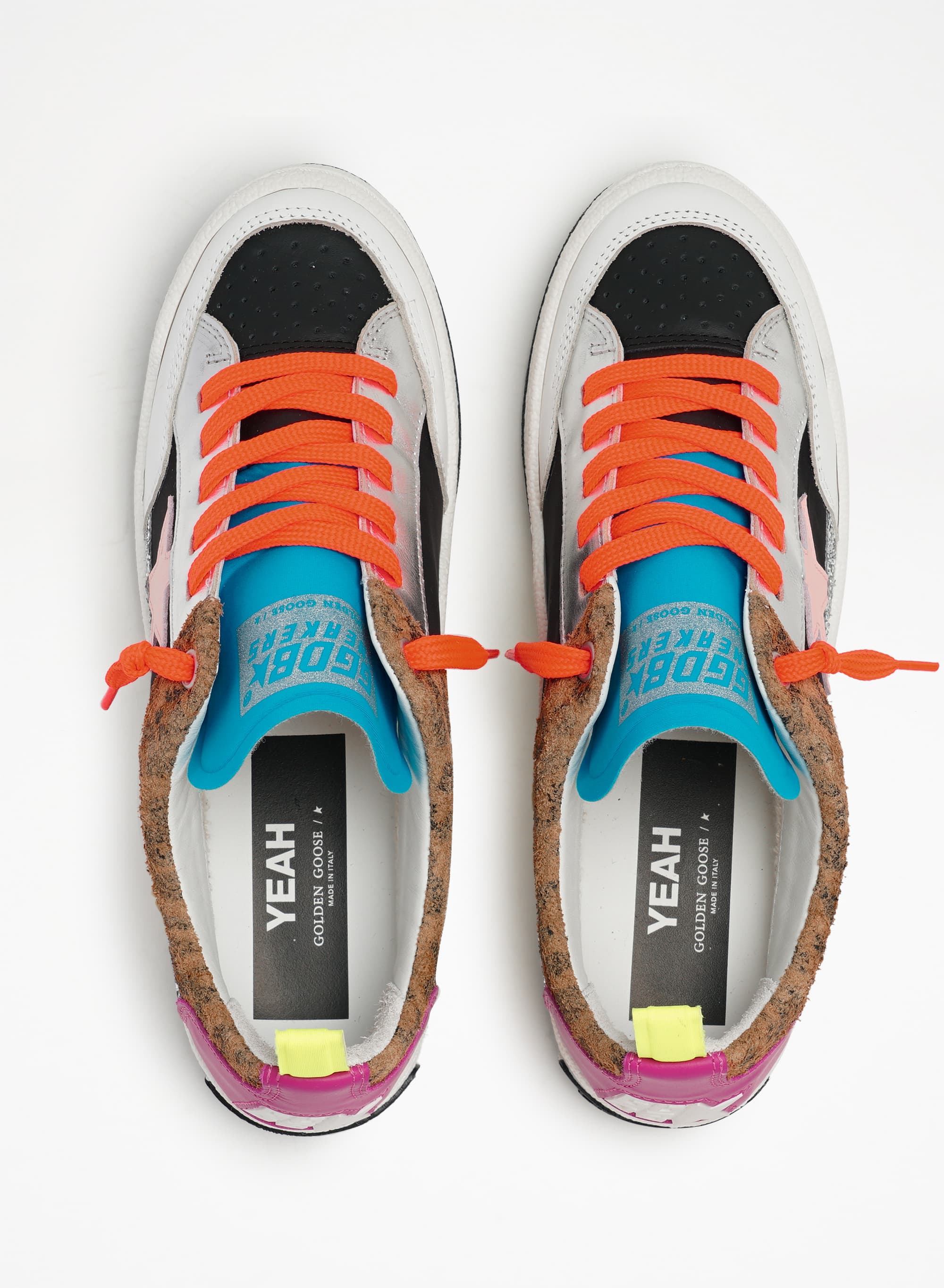 Women | Yeah Sneakers with Silver Glitter, Animal-Print & Colored Leather Patchwork | Black x Beige Brown Leo x White x Rose Quartz x Fuxia - Image 2