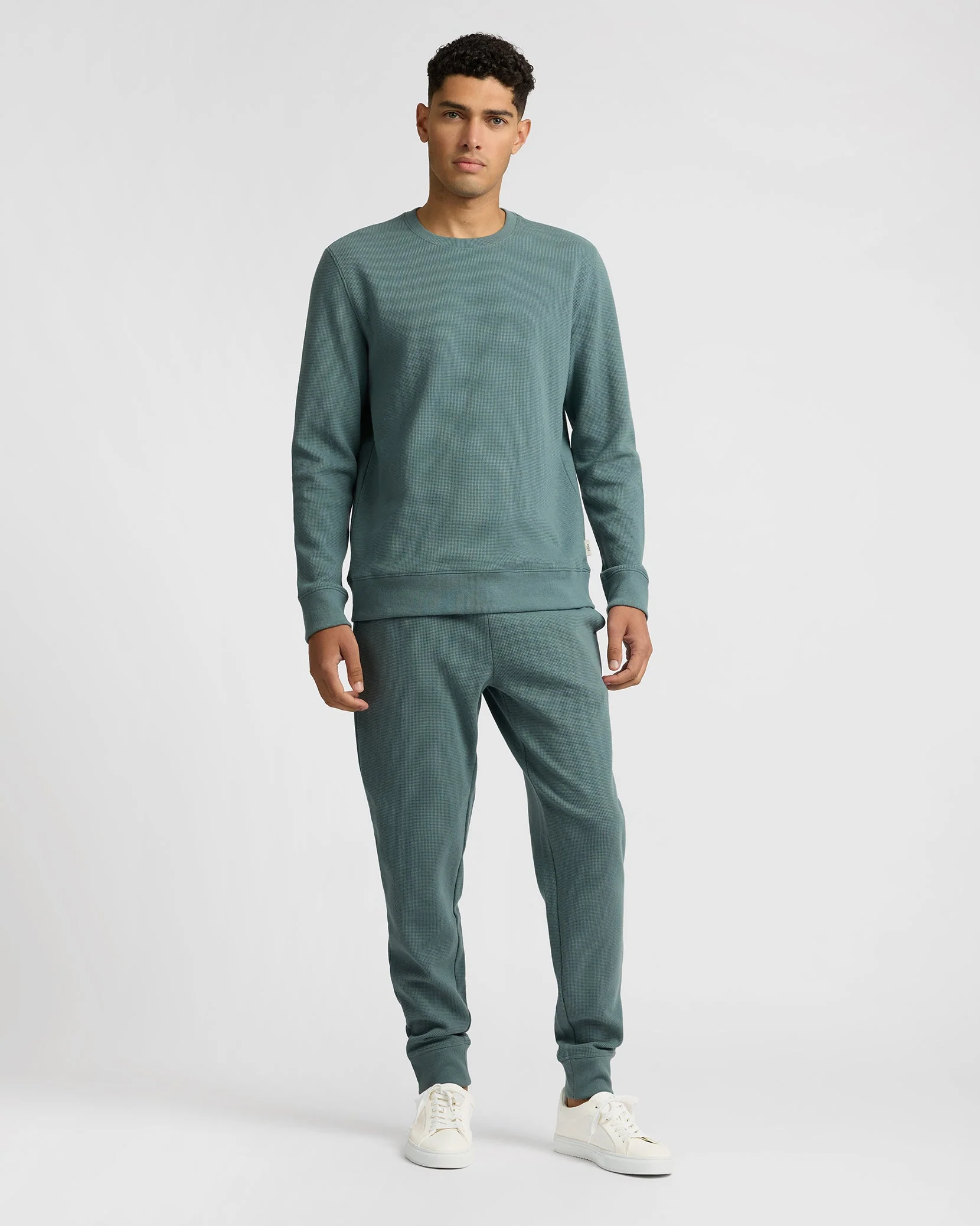 Mens | Heavyweight Cotton Waffle Crewneck Sweatshirt | Fern - Image 4