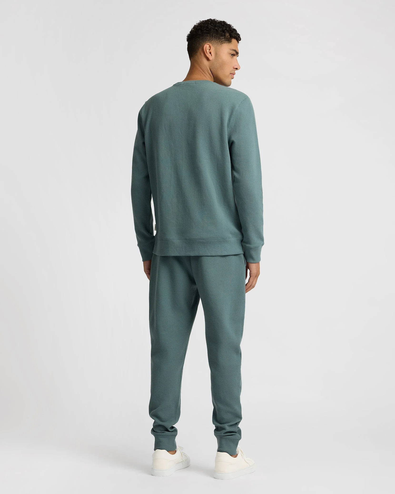Mens | Heavyweight Cotton Waffle Crewneck Sweatshirt | Fern - Image 5