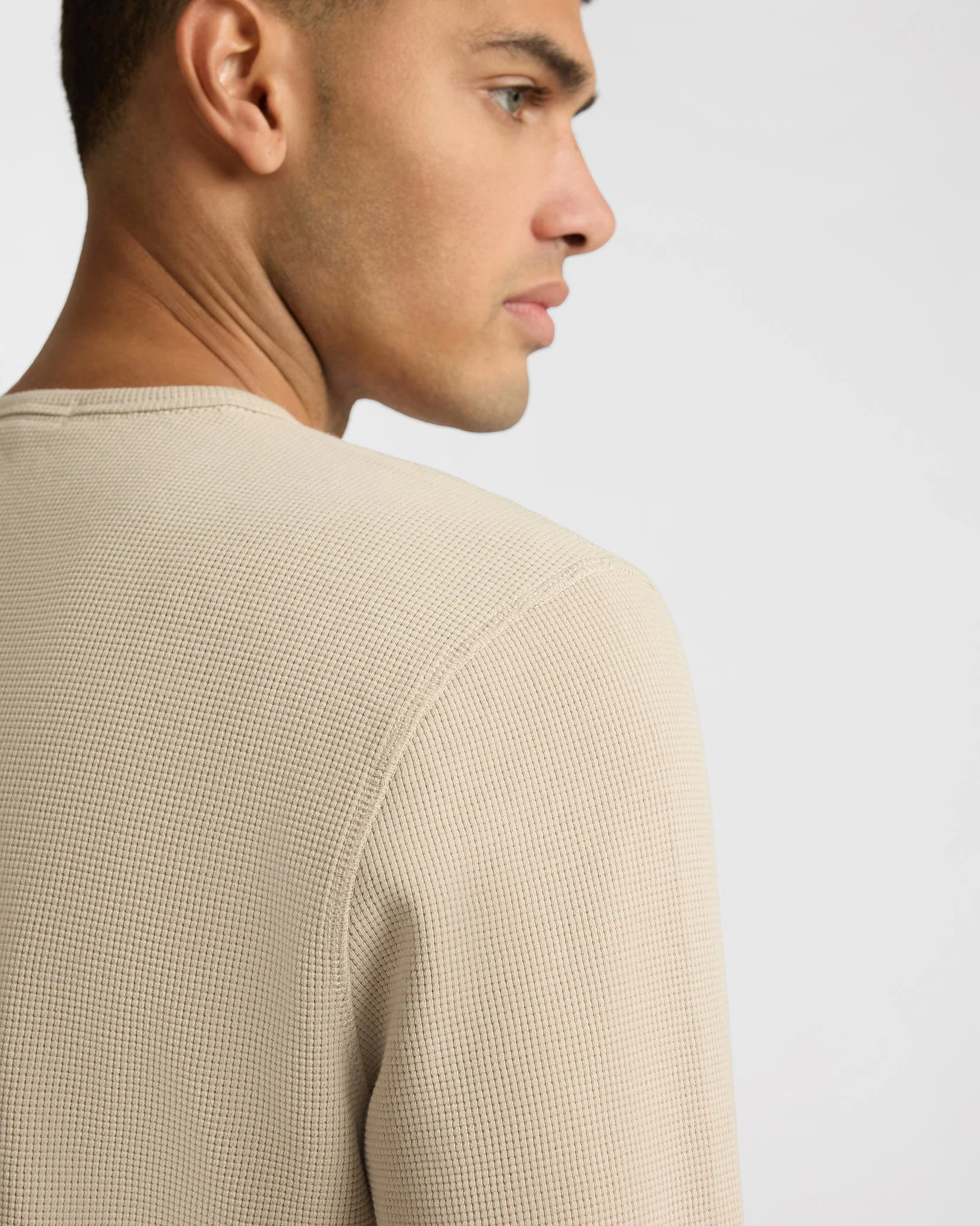 Mens | Heavyweight Cotton Waffle Henley Sweatshirt | Sand - Image 4