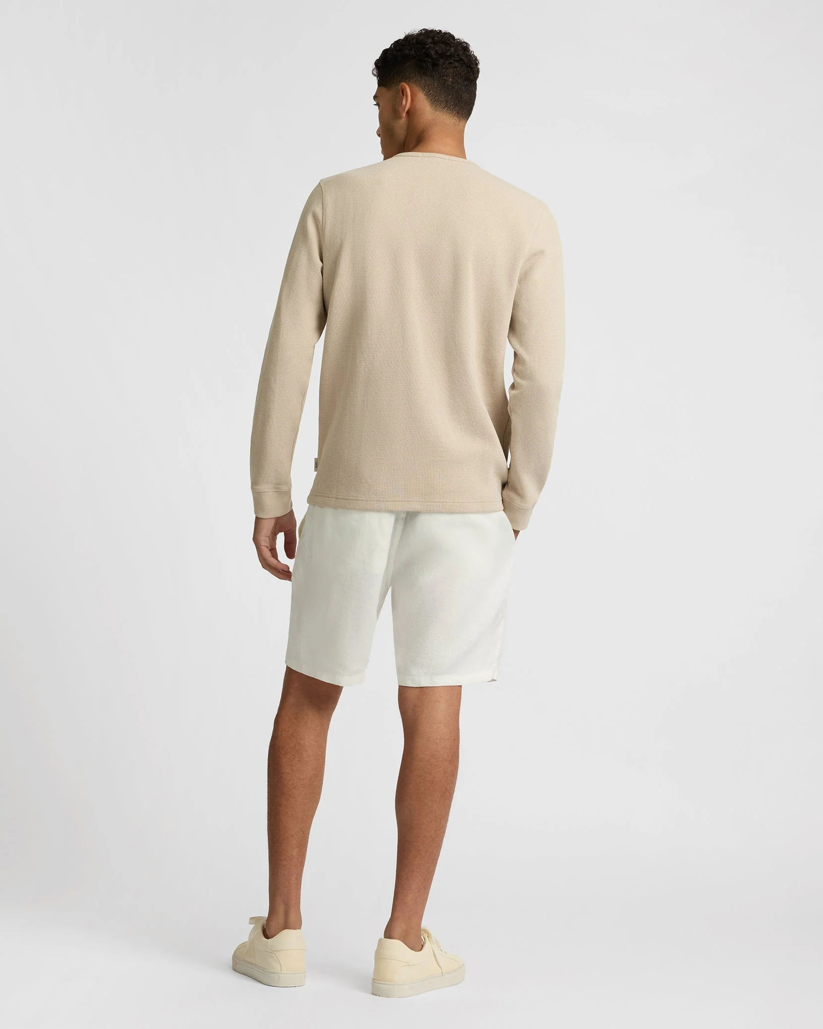 Mens | Heavyweight Cotton Waffle Henley Sweatshirt | Sand - Image 7