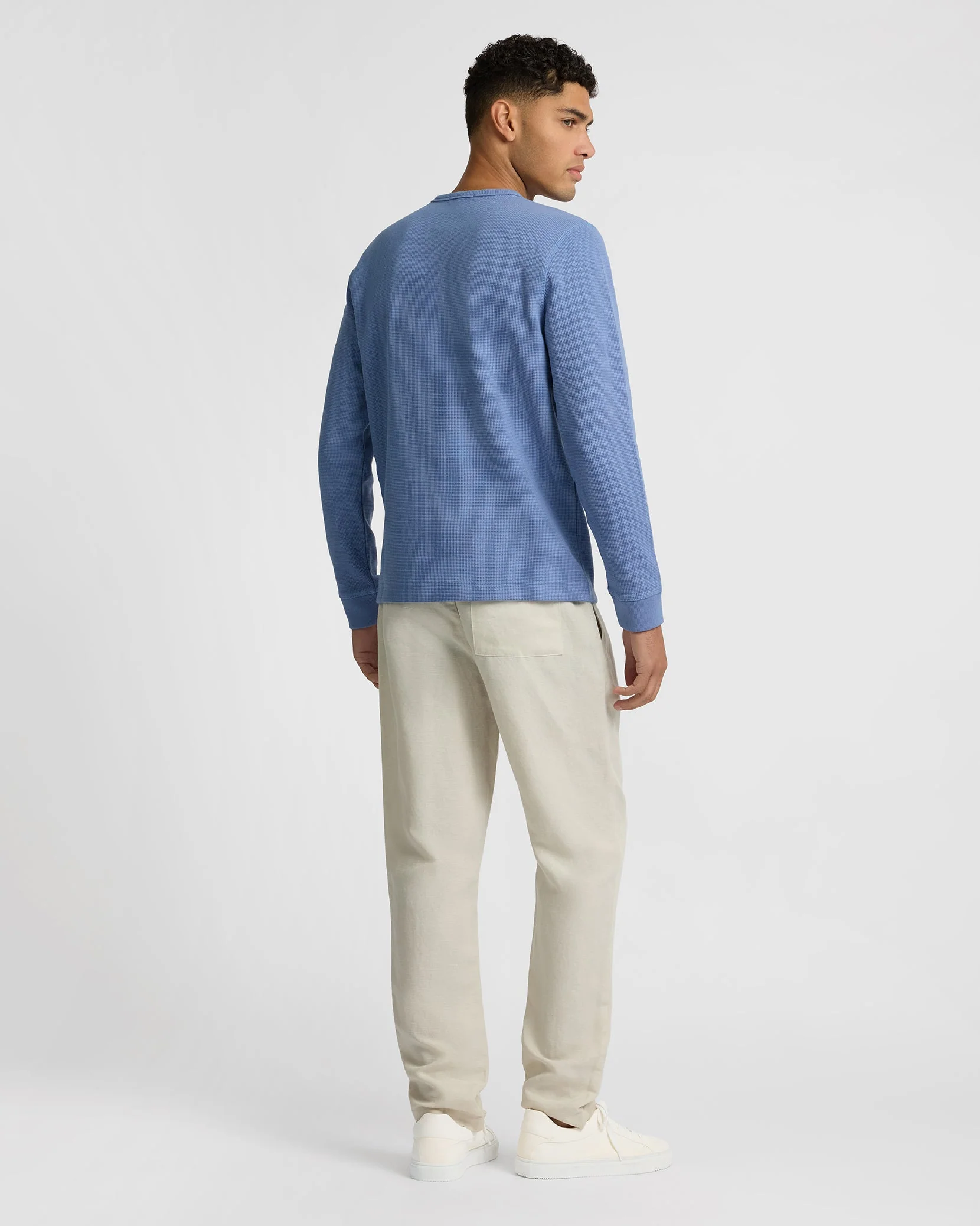 Mens | Heavyweight Cotton Waffle Henley Sweatshirt | Indigo - Image 6