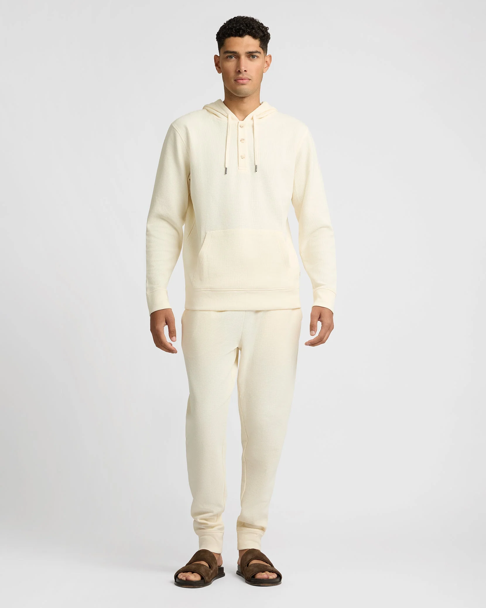 Mens | Heavyweight Cotton Waffle Hoodie | Ecru - Image 6