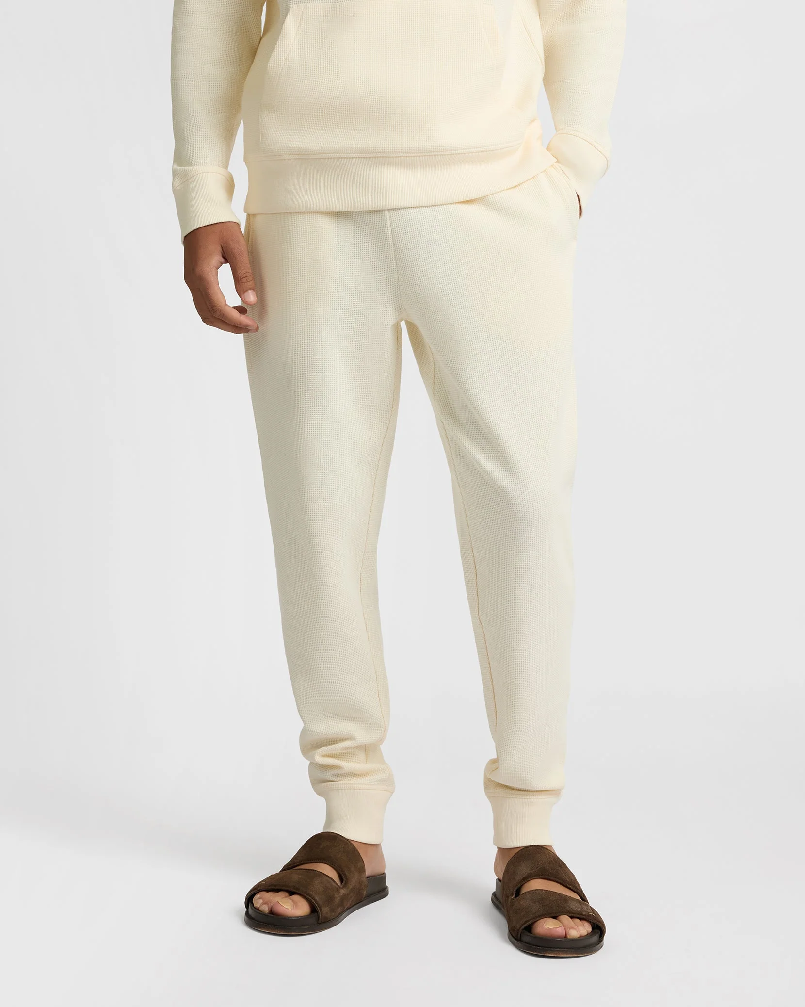 Mens | Heavyweight Cotton Waffle Jogger | Ecru - Image 2