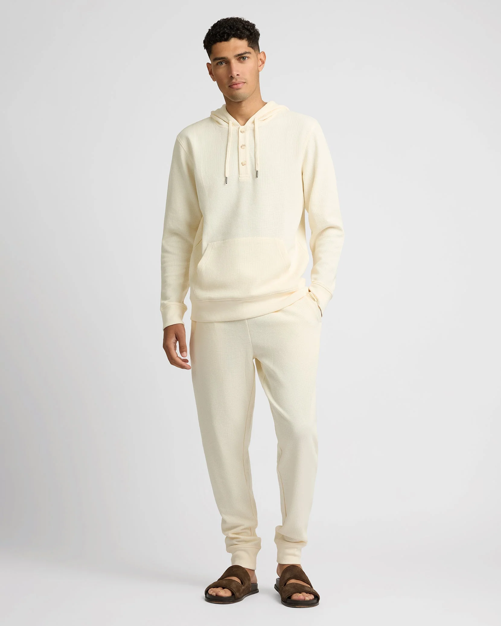 Mens | Heavyweight Cotton Waffle Jogger | Ecru - Image 5