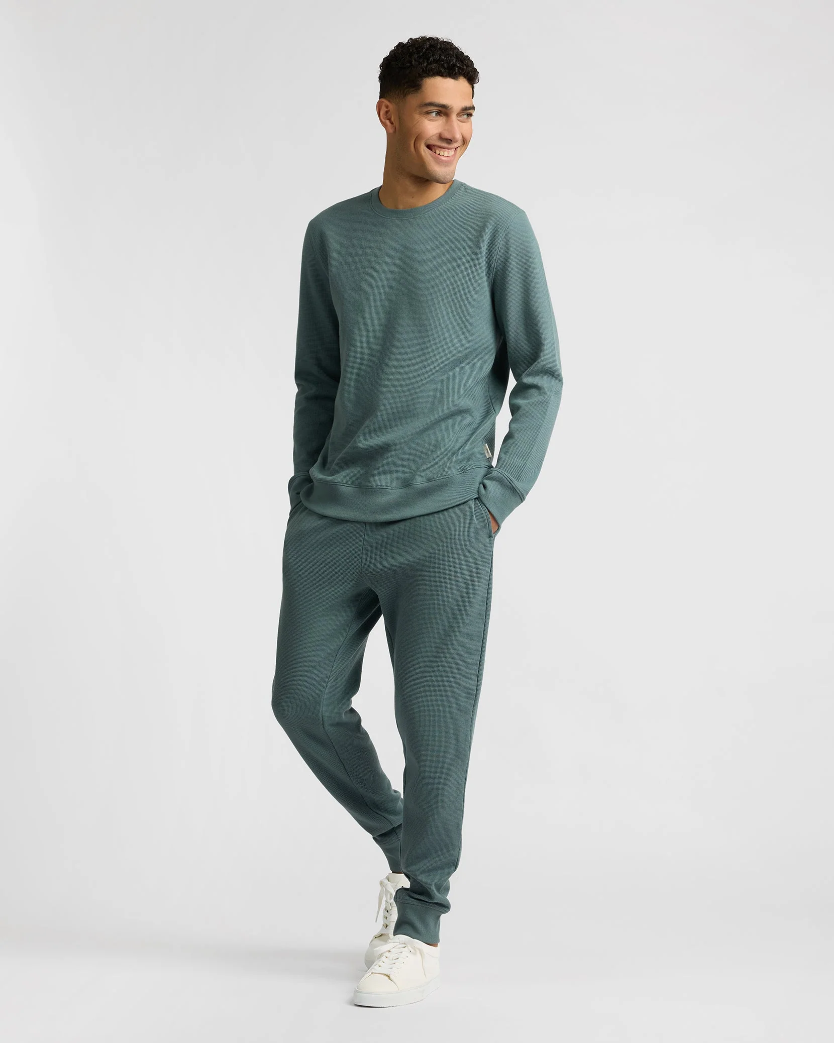 Mens | Heavyweight Cotton Waffle Jogger | Fern - Image 5