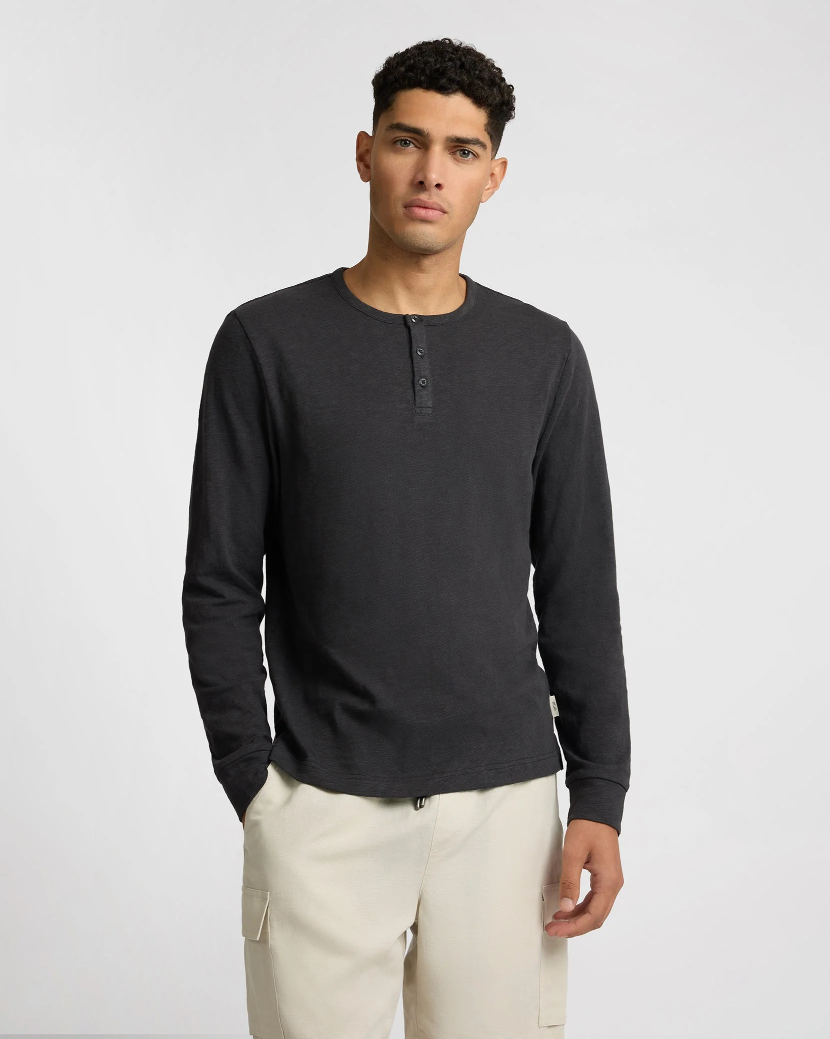 Mens | Heavyweight Slub Henley | Noir - Image 2