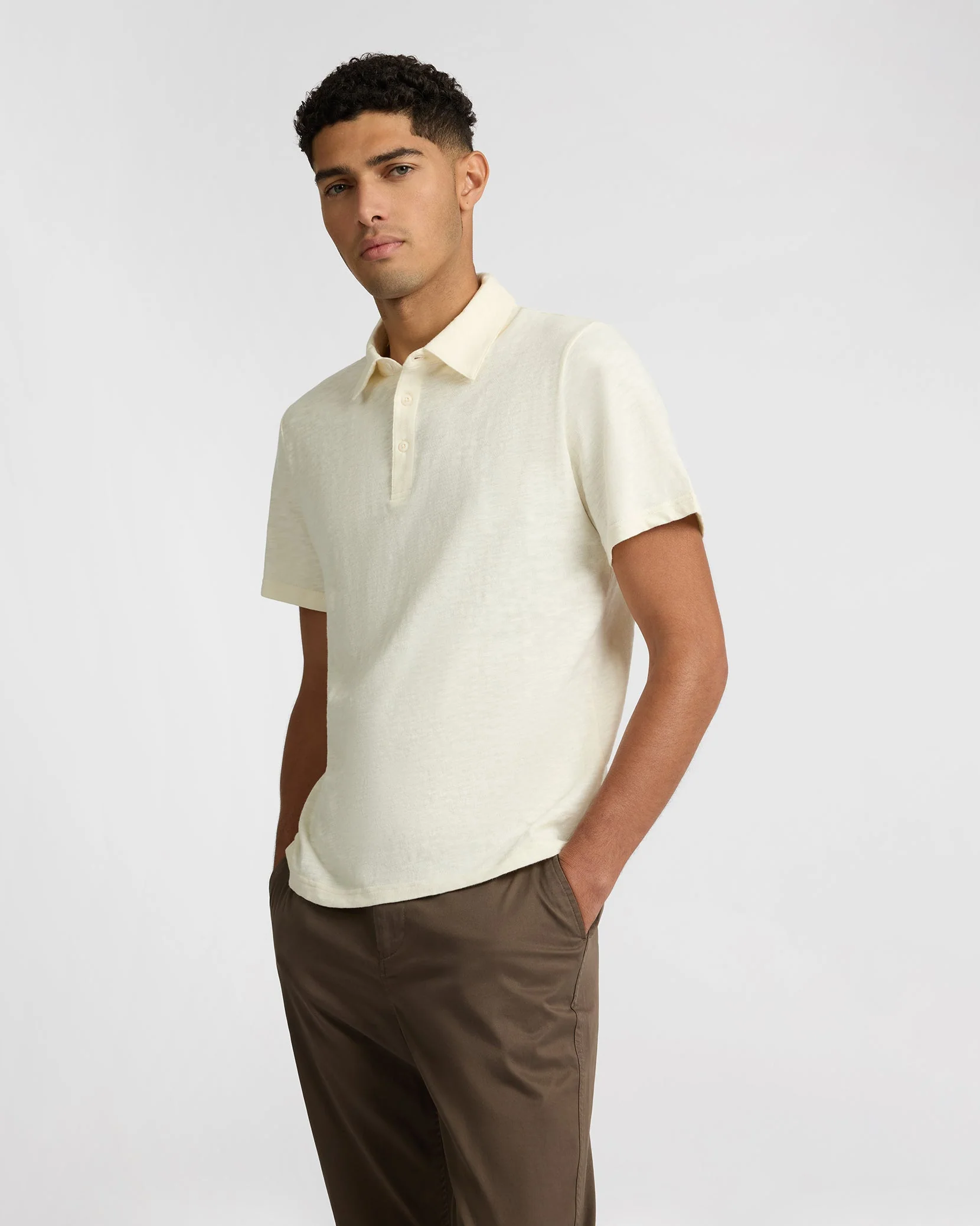 Mens | Heavyweight Slub Polo | Ecru - Image 2