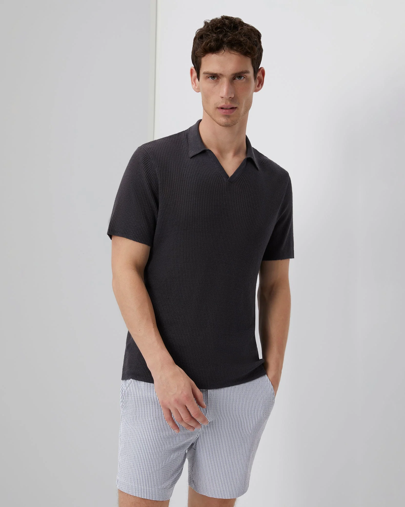 Mens | Johnny Collar Ribbed Polo | Gunmetal - Image 2