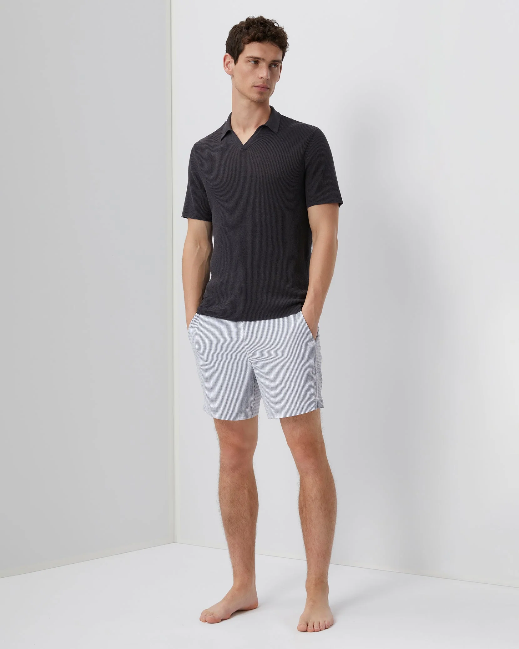 Mens | Johnny Collar Ribbed Polo | Gunmetal - Image 4