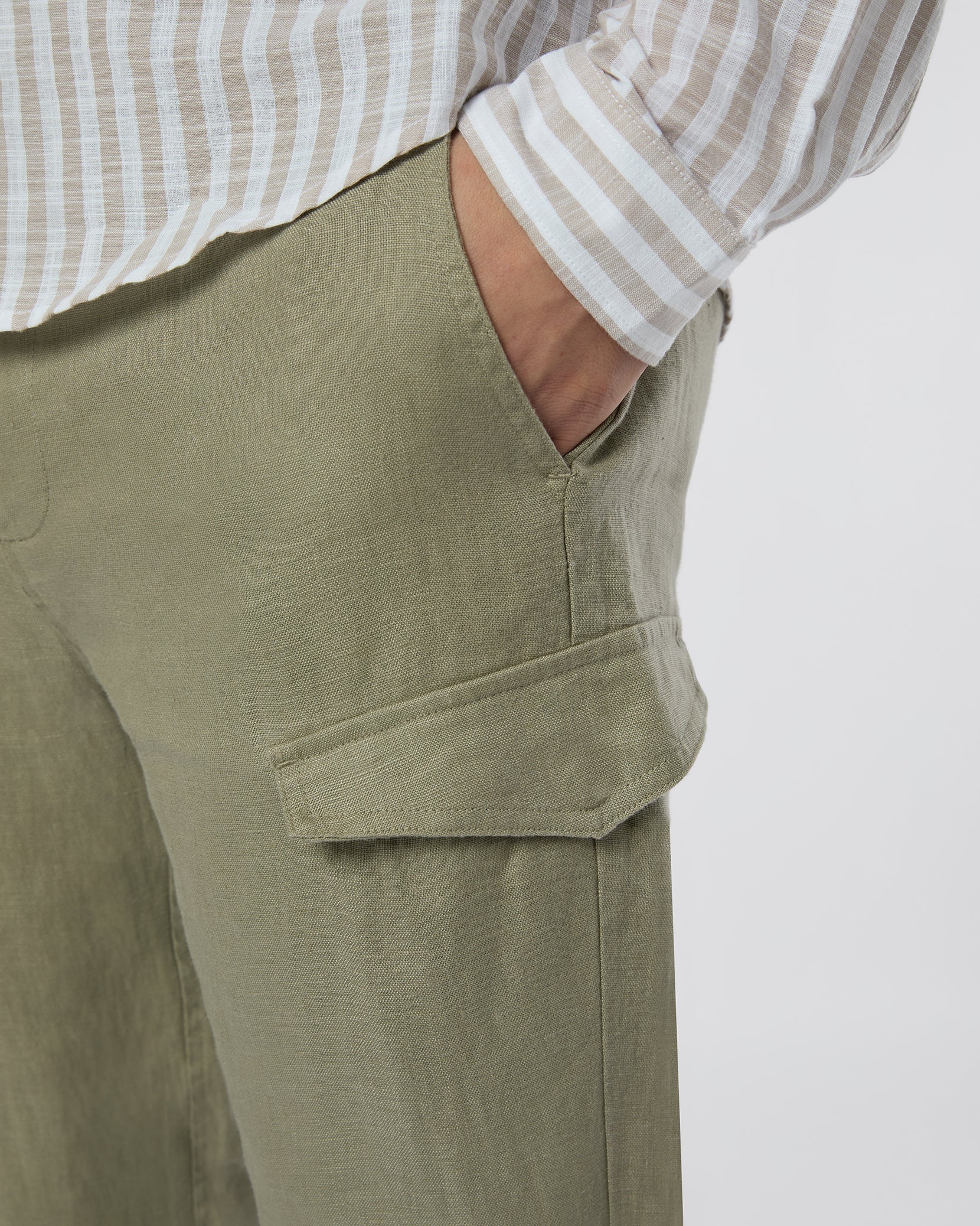 Mens | Linen Cargo Jogger | Light Olive - Image 4