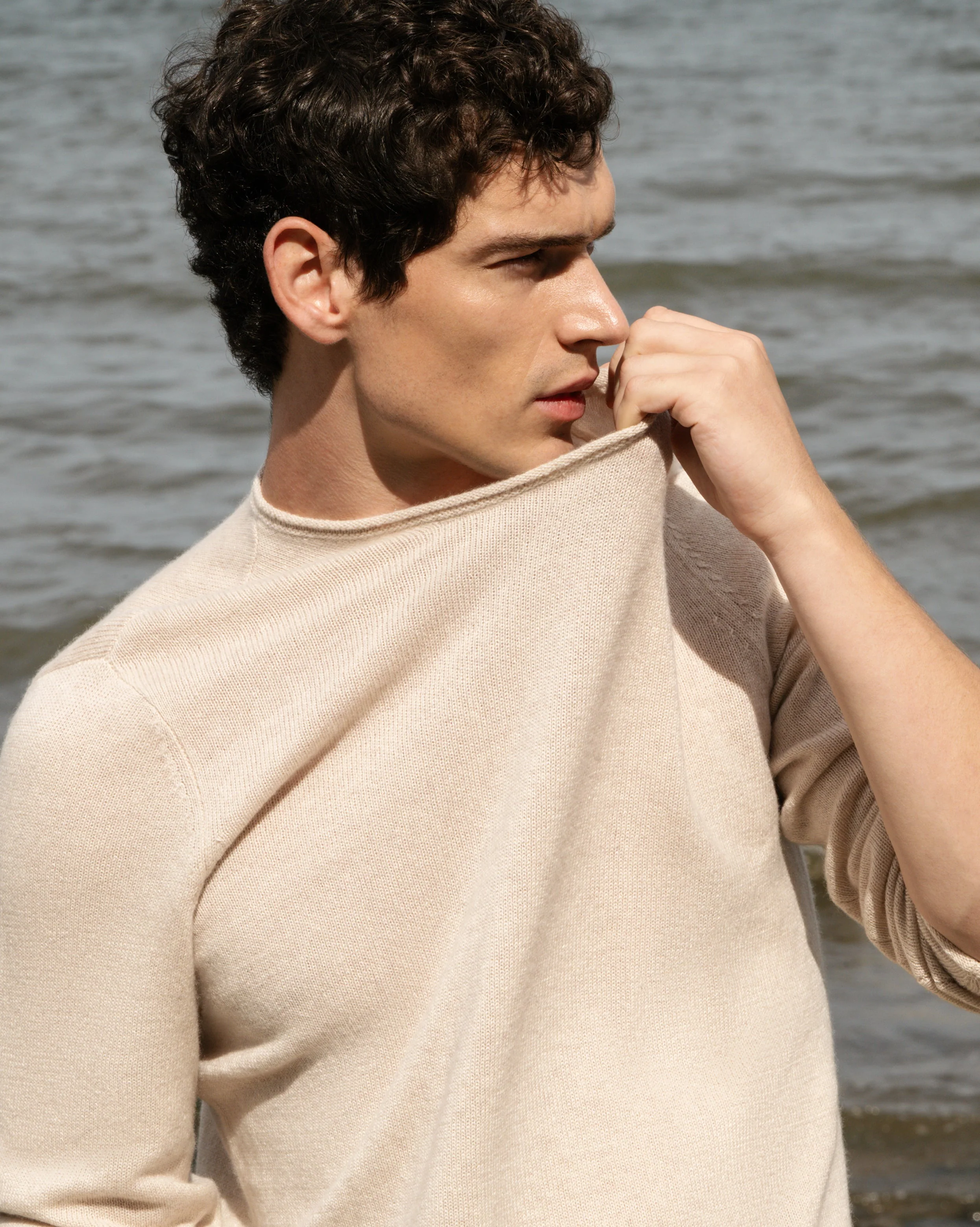 Mens | Linen Cashmere Rollneck Sweater | Natural Melange - Image 2