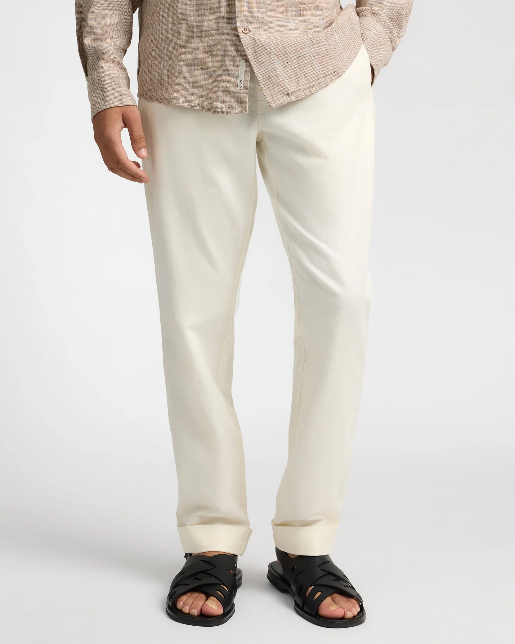 Mens | Linen Cotton Stretch Cuff Pant | Egret - Image 3