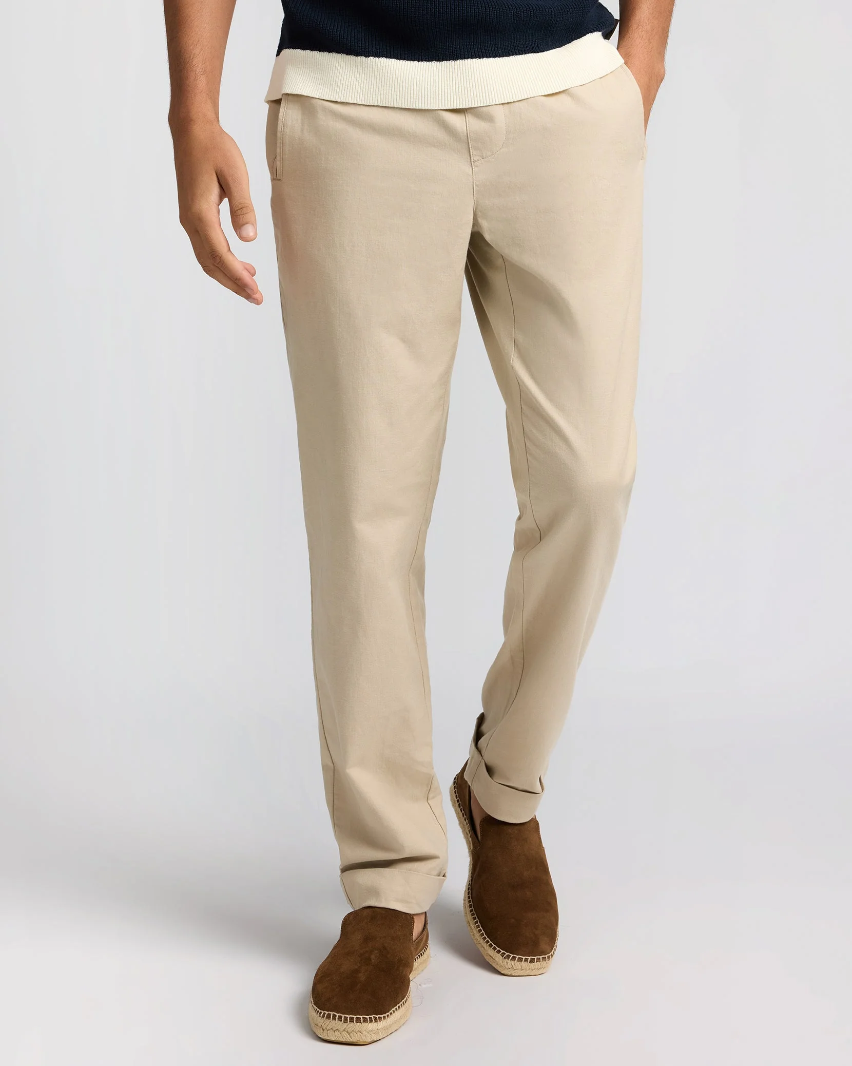 Mens | Linen Cotton Stretch Cuff Pant | Oxford Tan - Image 3