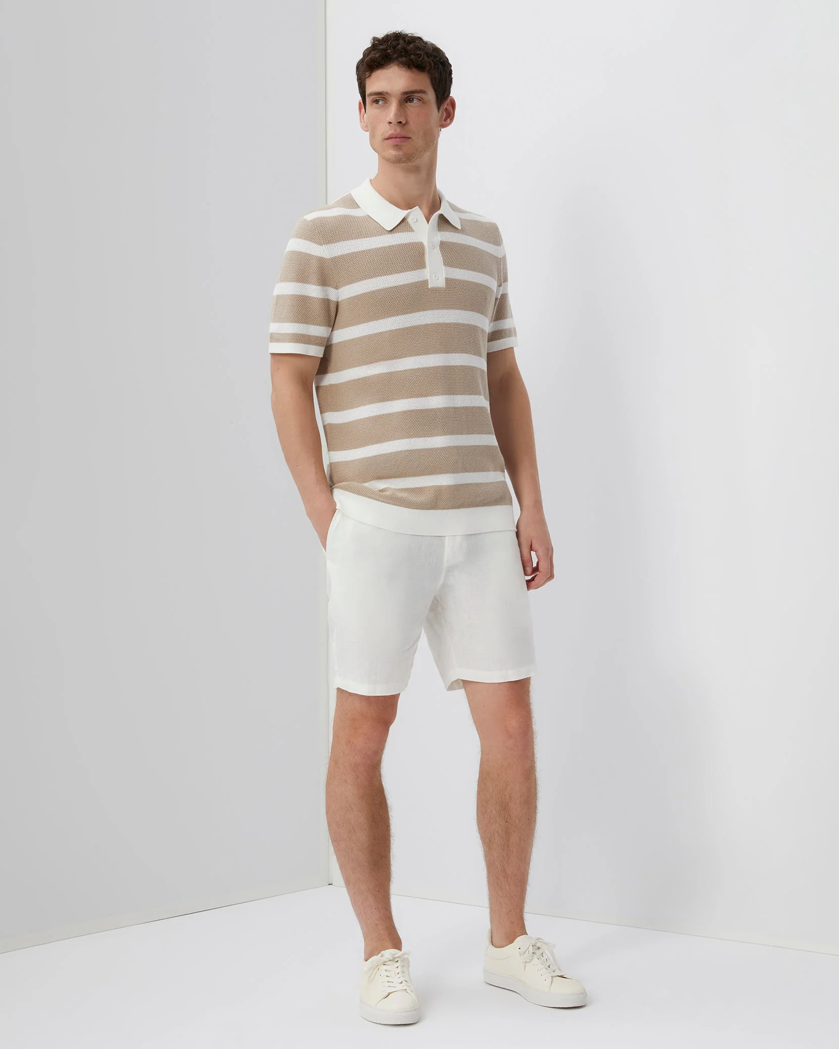 Mens | Linen Fixed-waist Short | White - Image 3