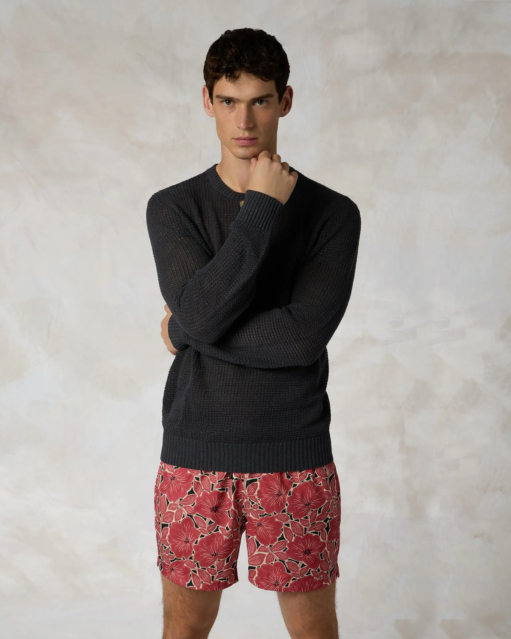 Mens | Linen Henley Sweater | Gunmetal - Image 3