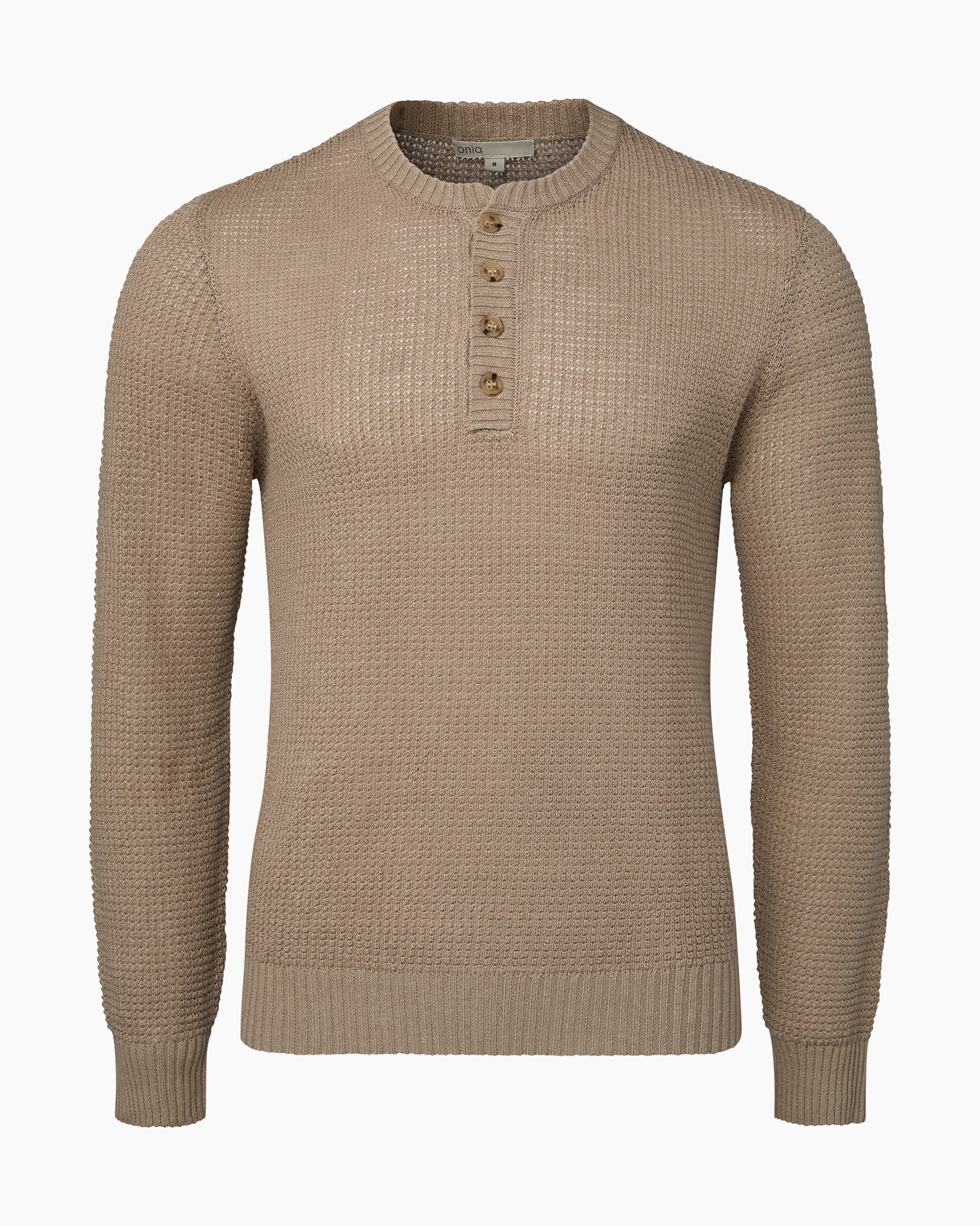 Mens | Linen Henley Sweater | Tan - Image 2