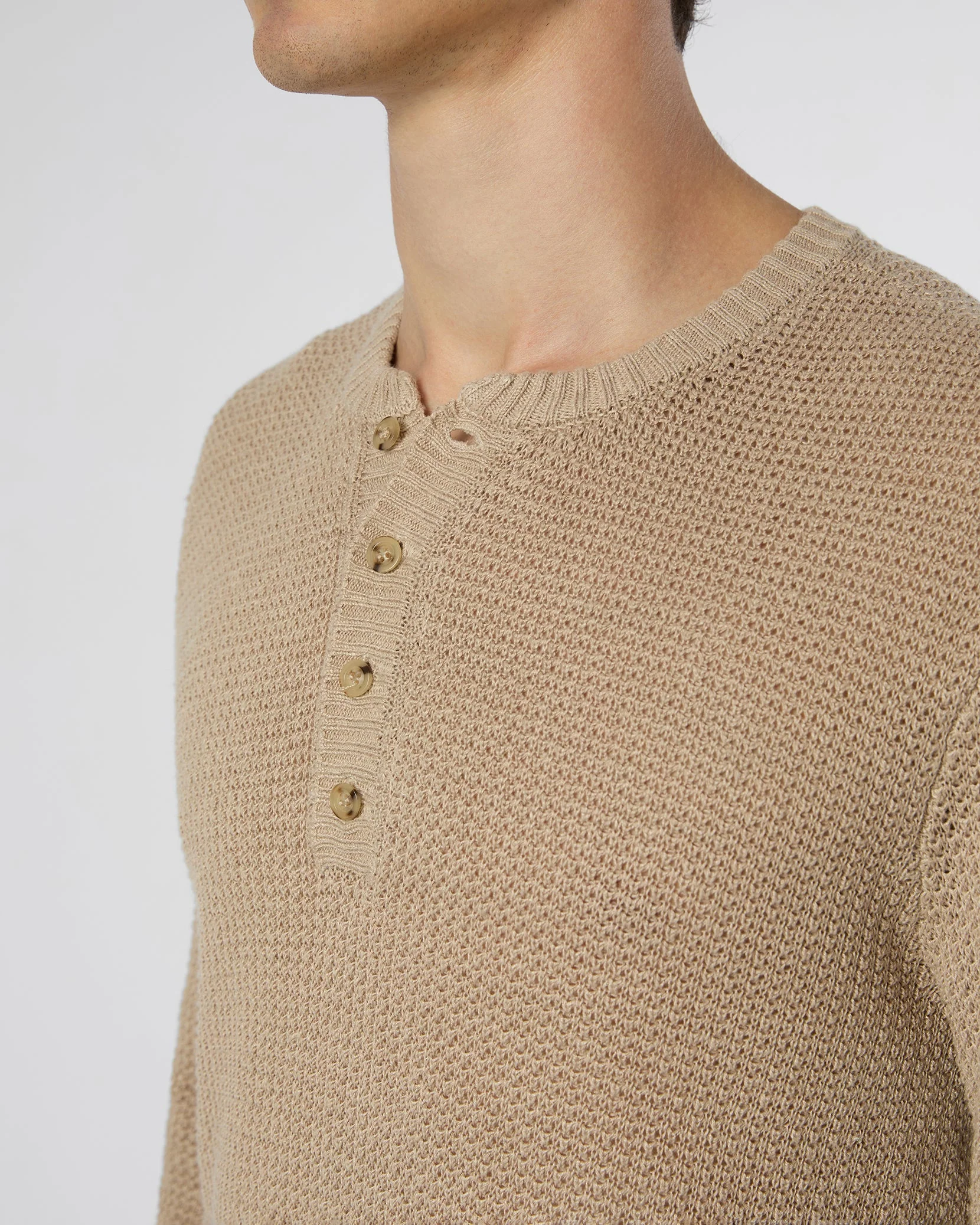 Mens | Linen Henley Sweater | Tan - Image 4
