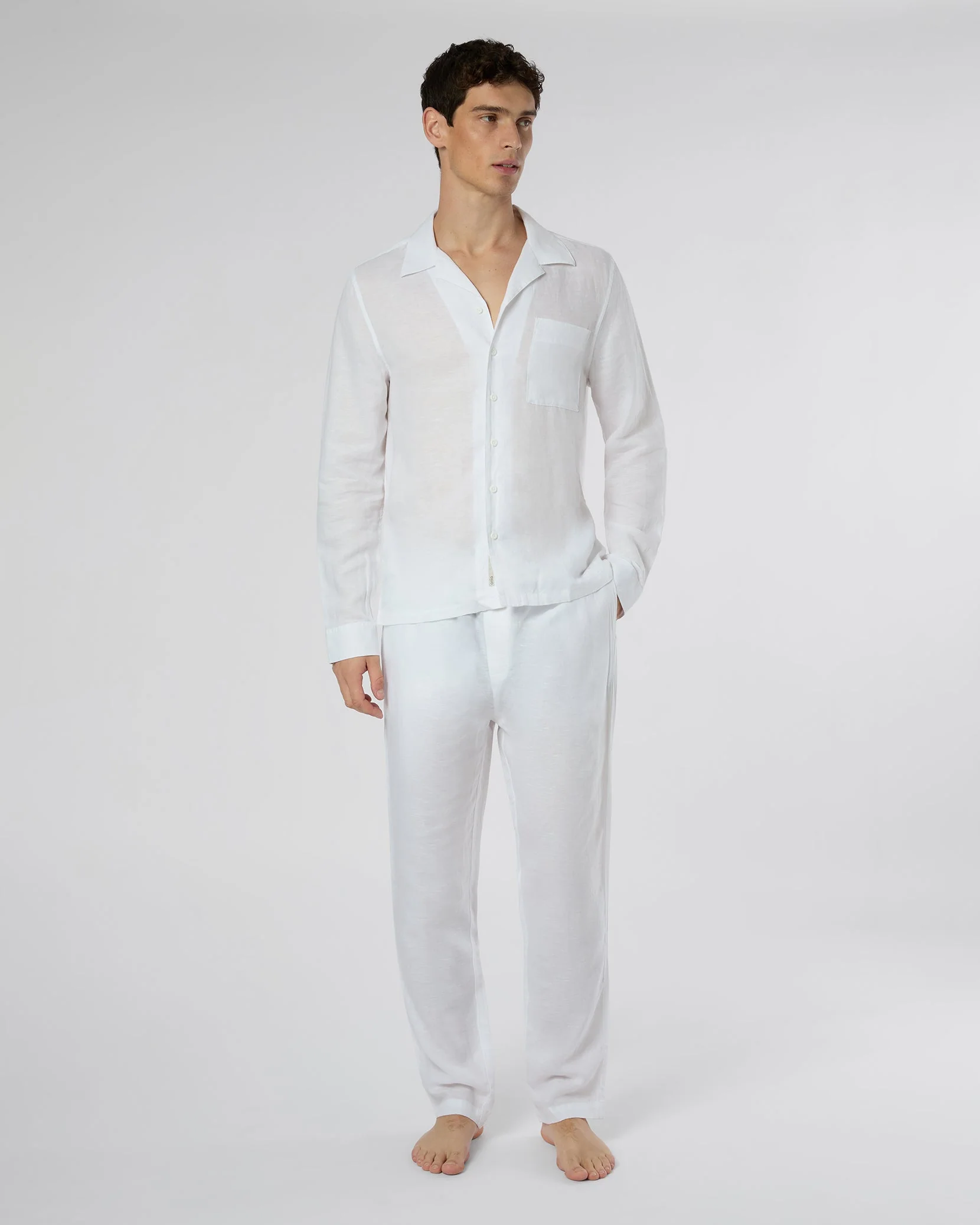 Mens | Linen Home Long Sleeve Camp Shirt | White - Image 3