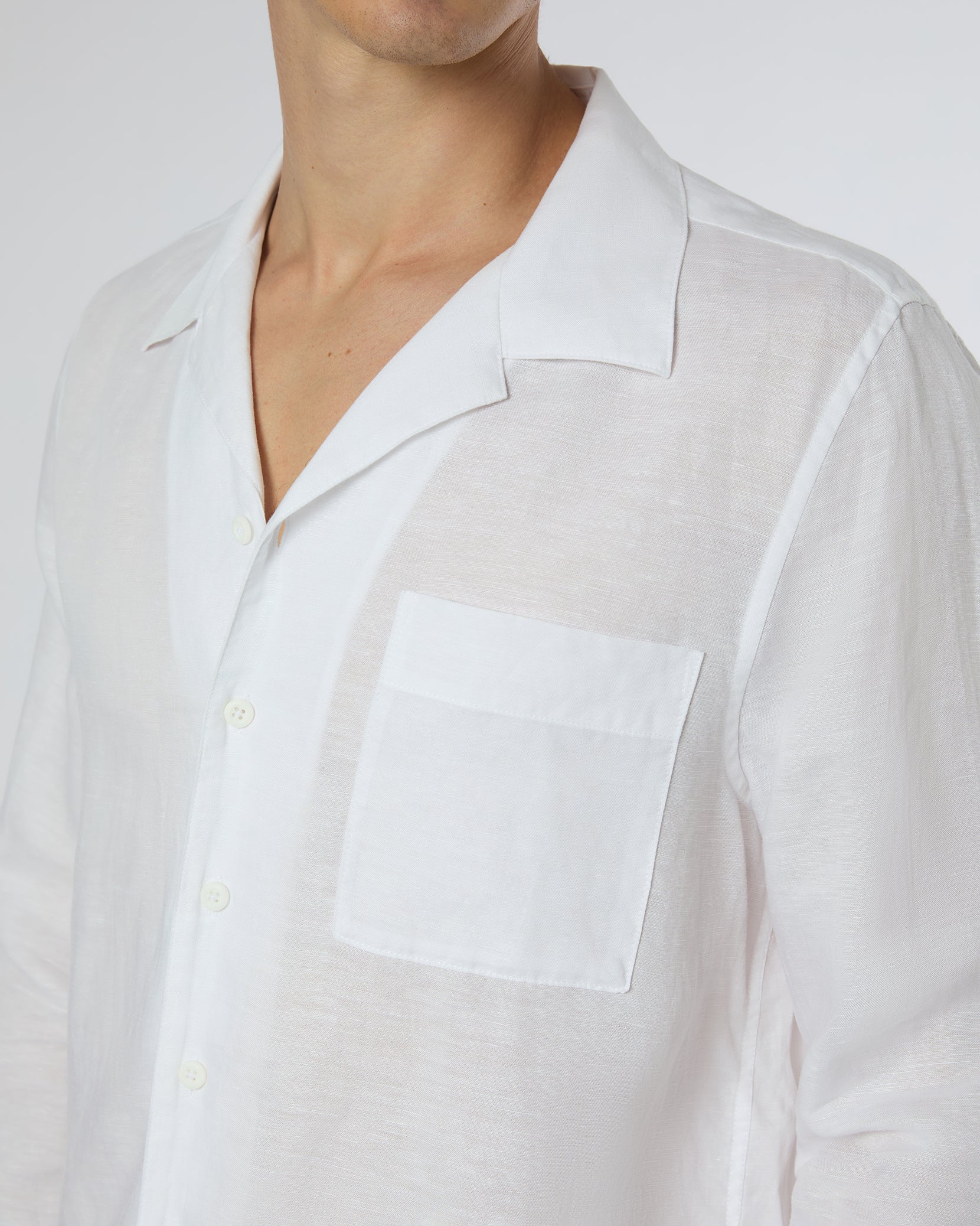 Mens | Linen Home Long Sleeve Camp Shirt | White - Image 4