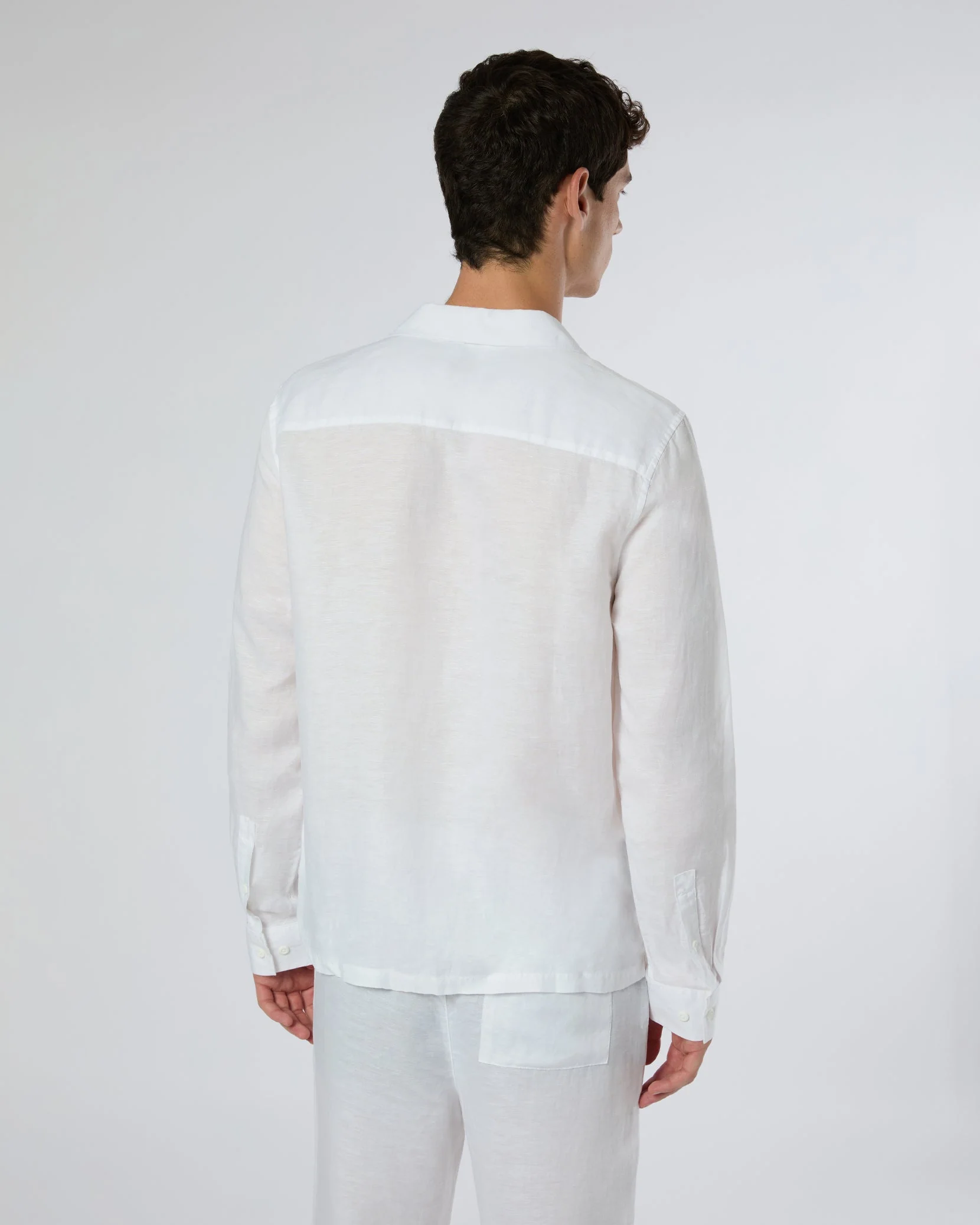 Mens | Linen Home Long Sleeve Camp Shirt | White - Image 5