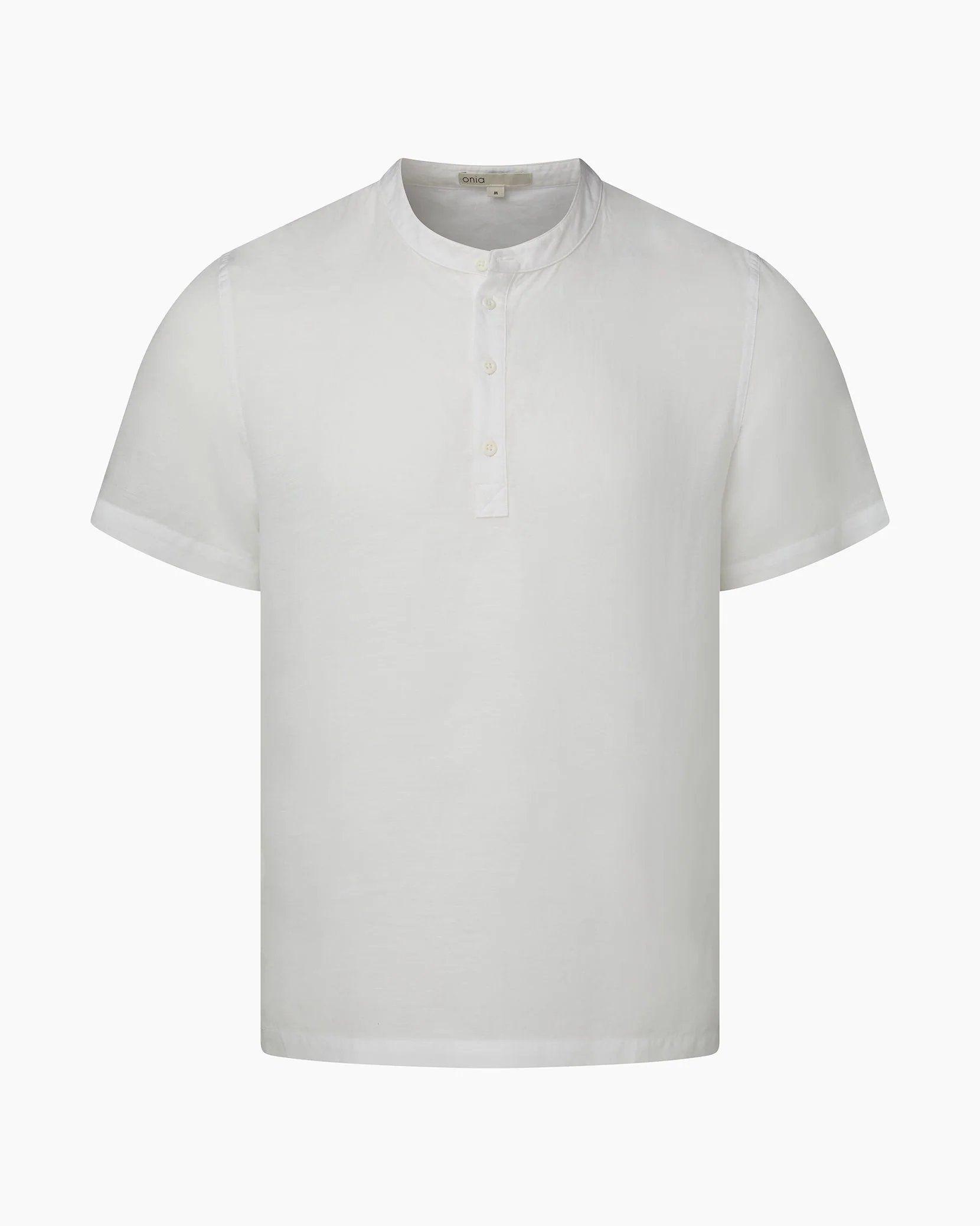 Mens | Linen Home Short Sleeve Henley Shirt | White - Image 2