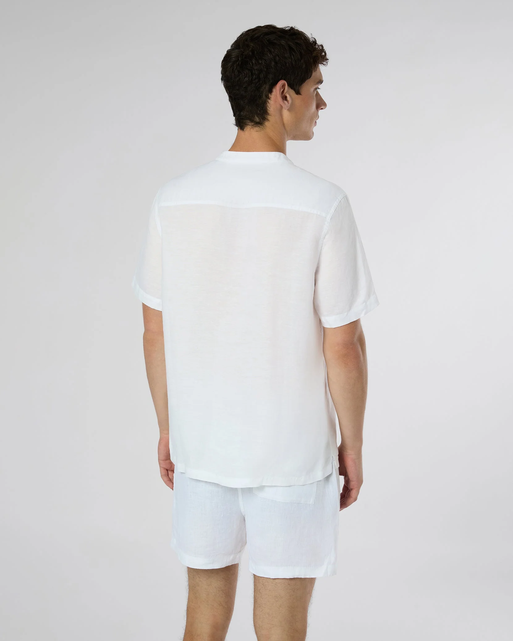 Mens | Linen Home Short Sleeve Henley Shirt | White - Image 5