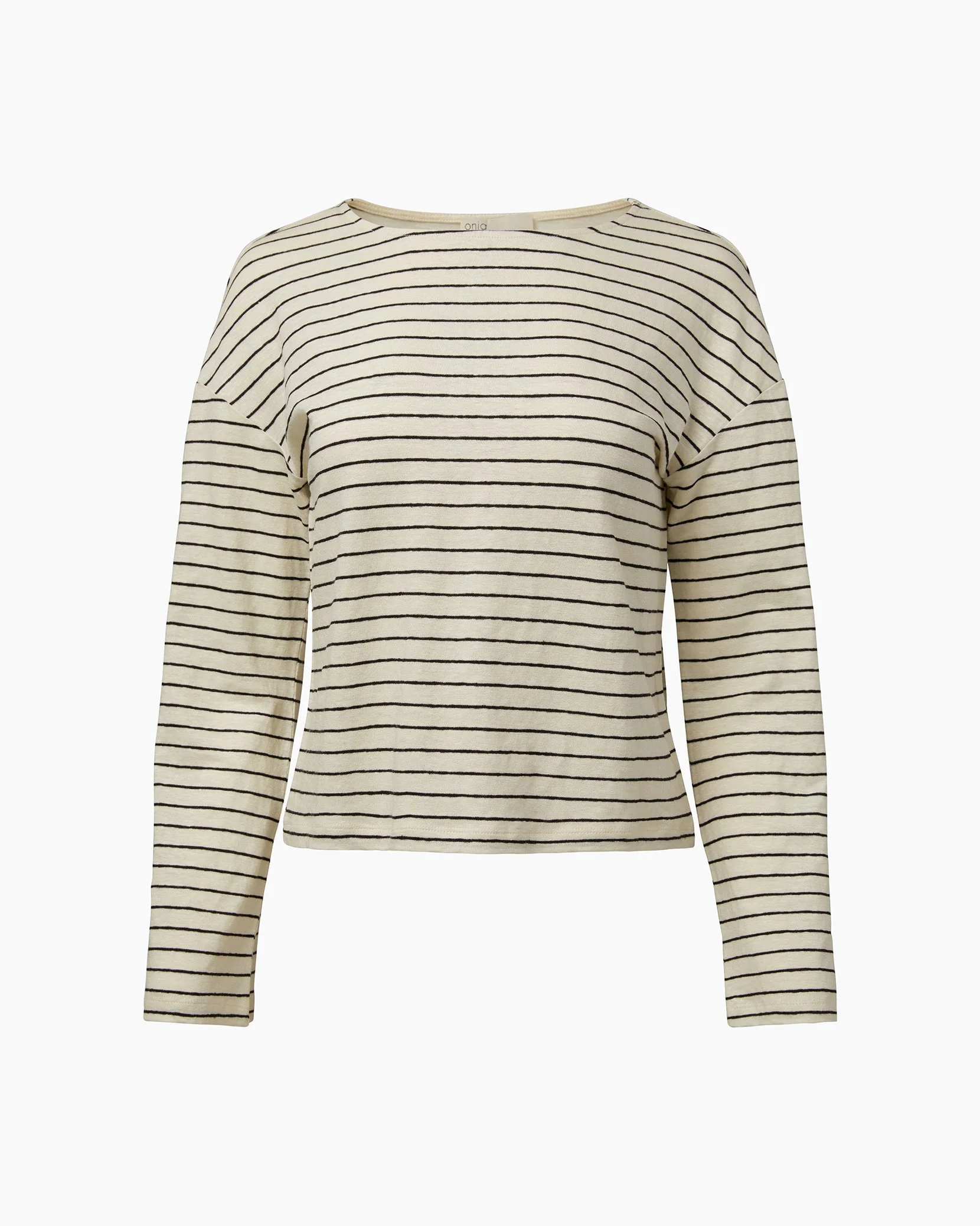 Womens | Linen Jersey Boatneck Top | Cream/Black - Image 2