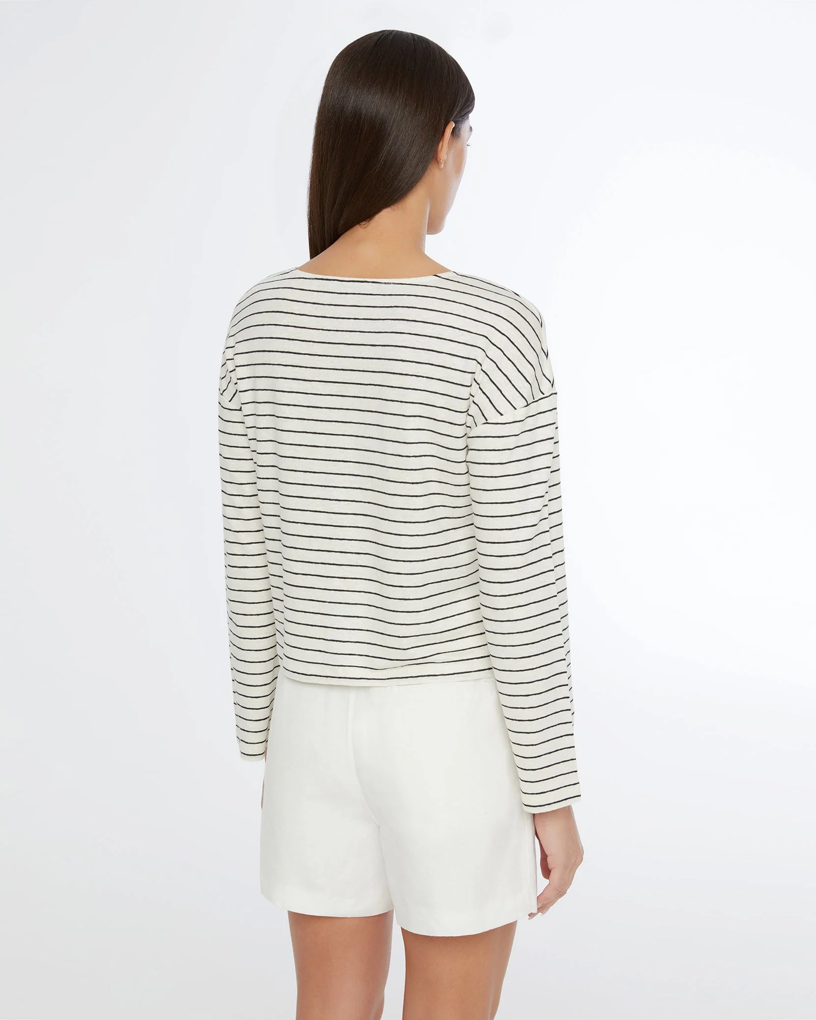 Womens | Linen Jersey Boatneck Top | Cream/Black - Image 4