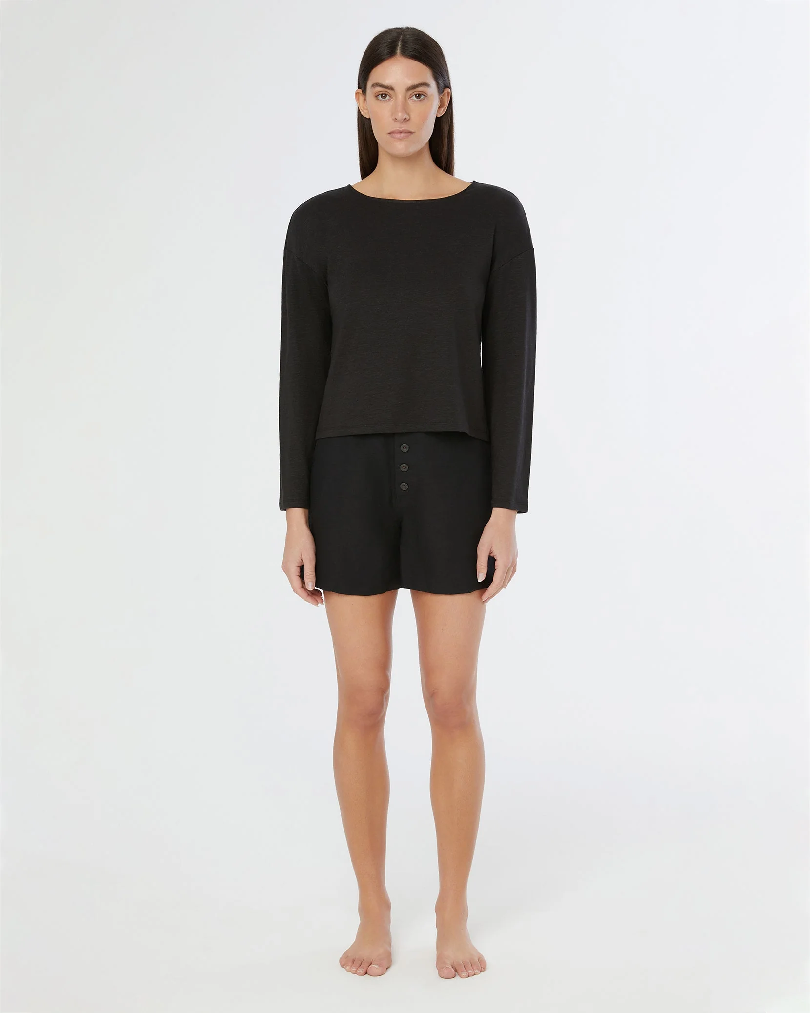 Womens | Linen Jersey Boatneck Top | Black - Image 3
