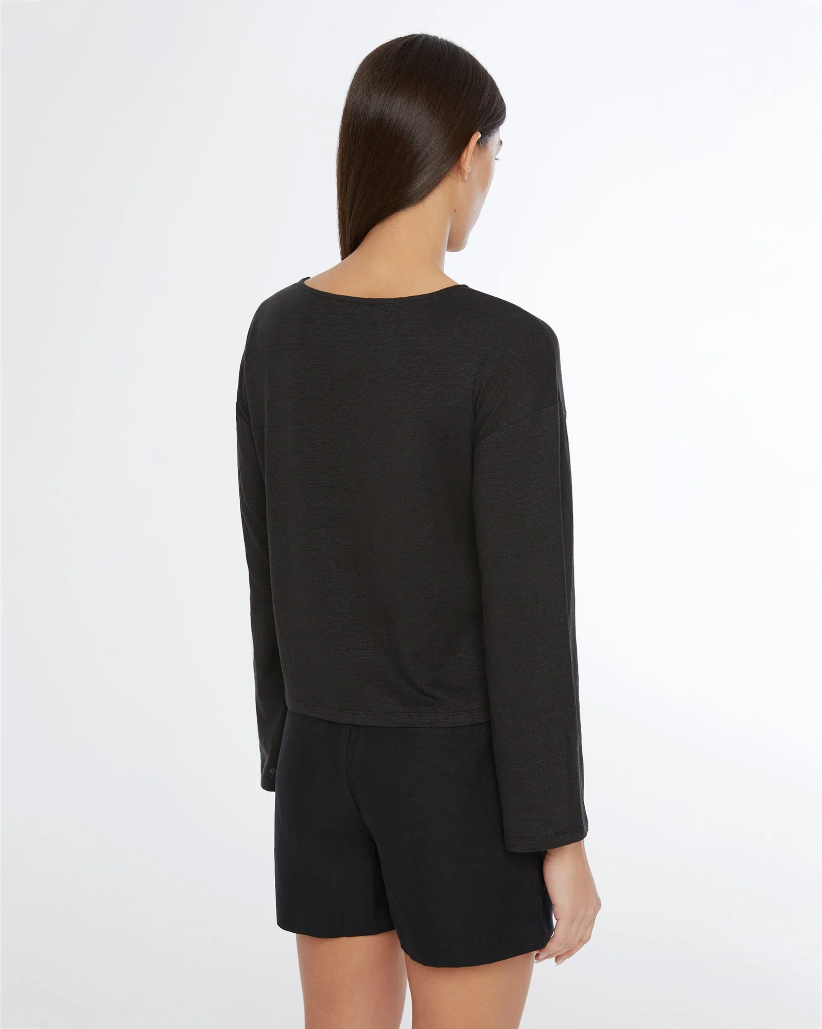 Womens | Linen Jersey Boatneck Top | Black - Image 4