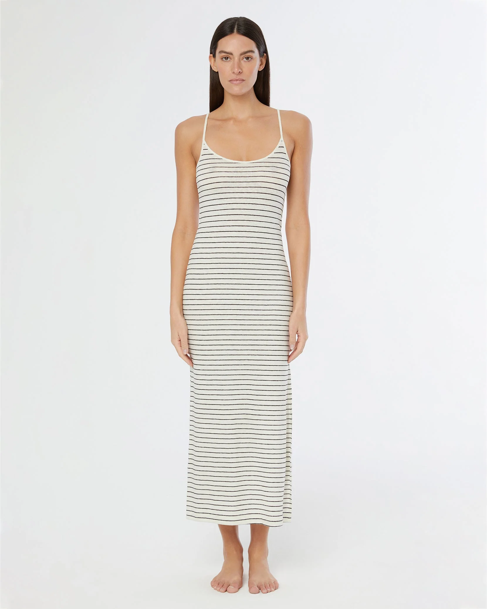 Womens | Linen Jersey Scoop Maxi Dress | Cream/Black - Image 3
