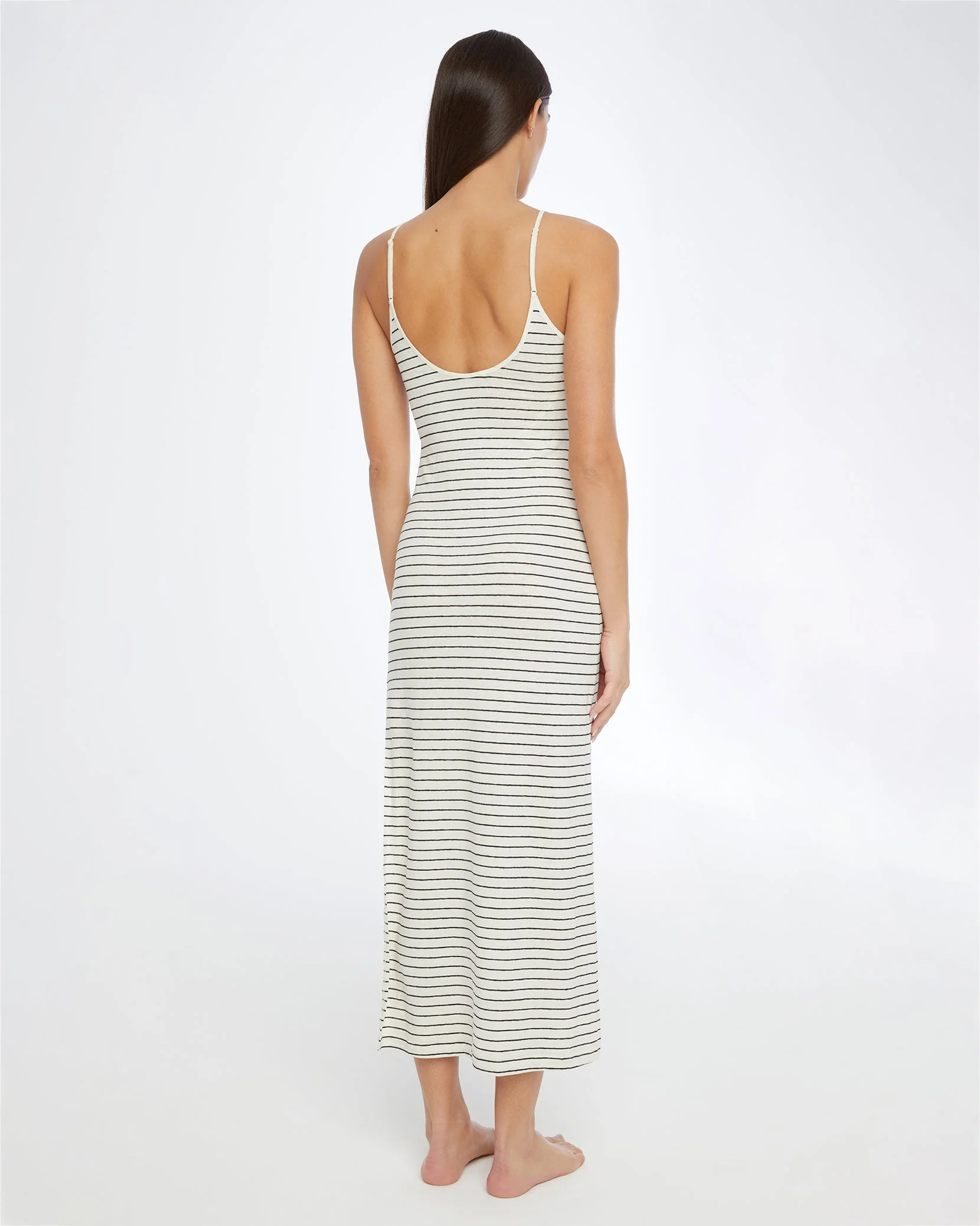 Womens | Linen Jersey Scoop Maxi Dress | Cream/Black - Image 4