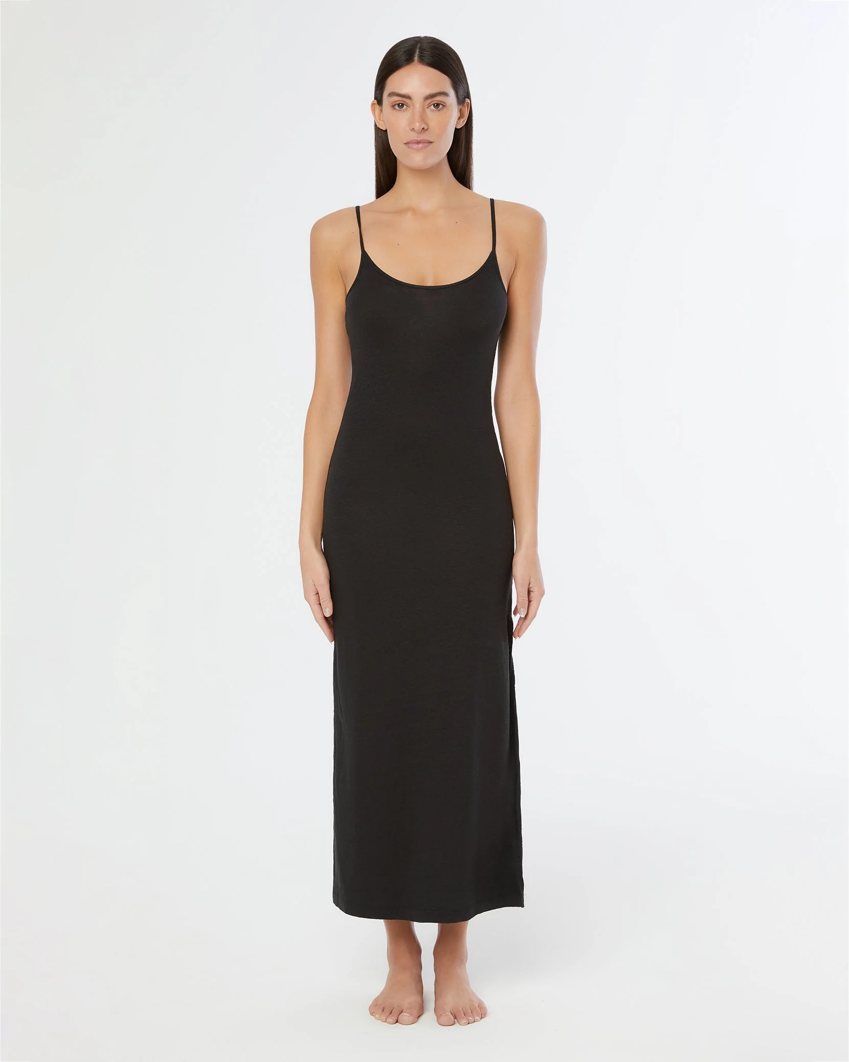 Womens | Linen Jersey Scoop Maxi Dress | Black - Image 3