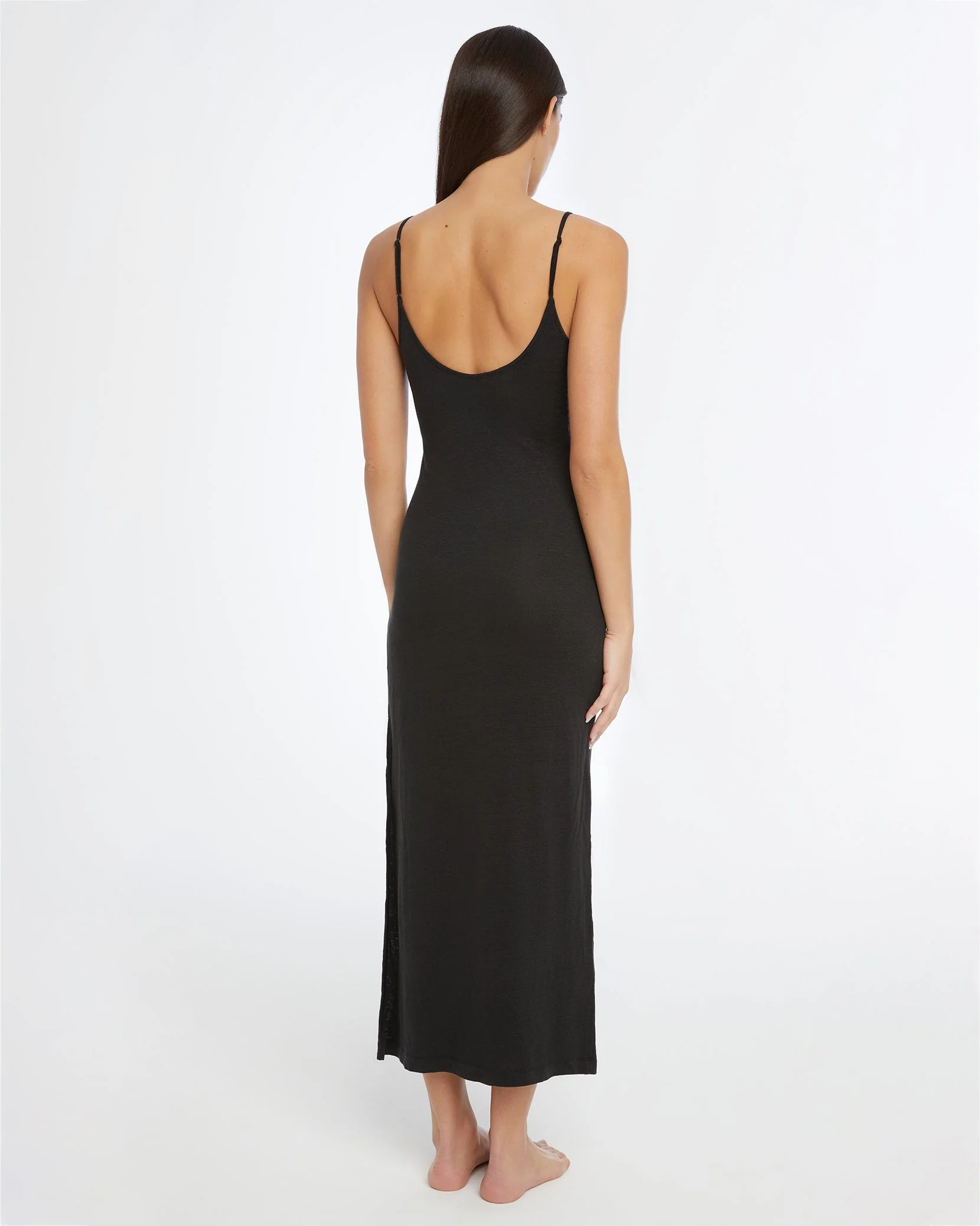 Womens | Linen Jersey Scoop Maxi Dress | Black - Image 4