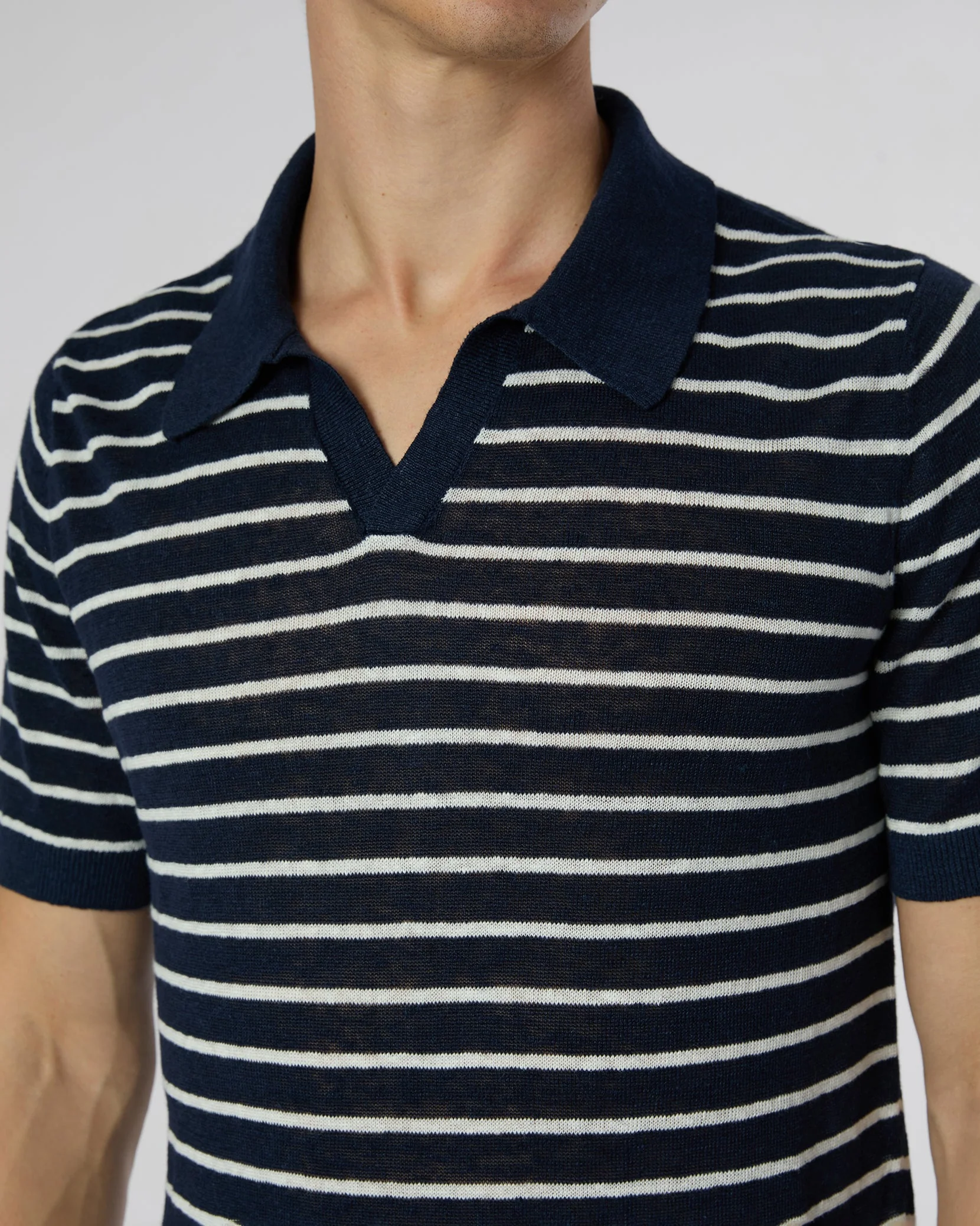 Mens | Linen Johnny Polo Sweater | Deep Navy/White - Image 4