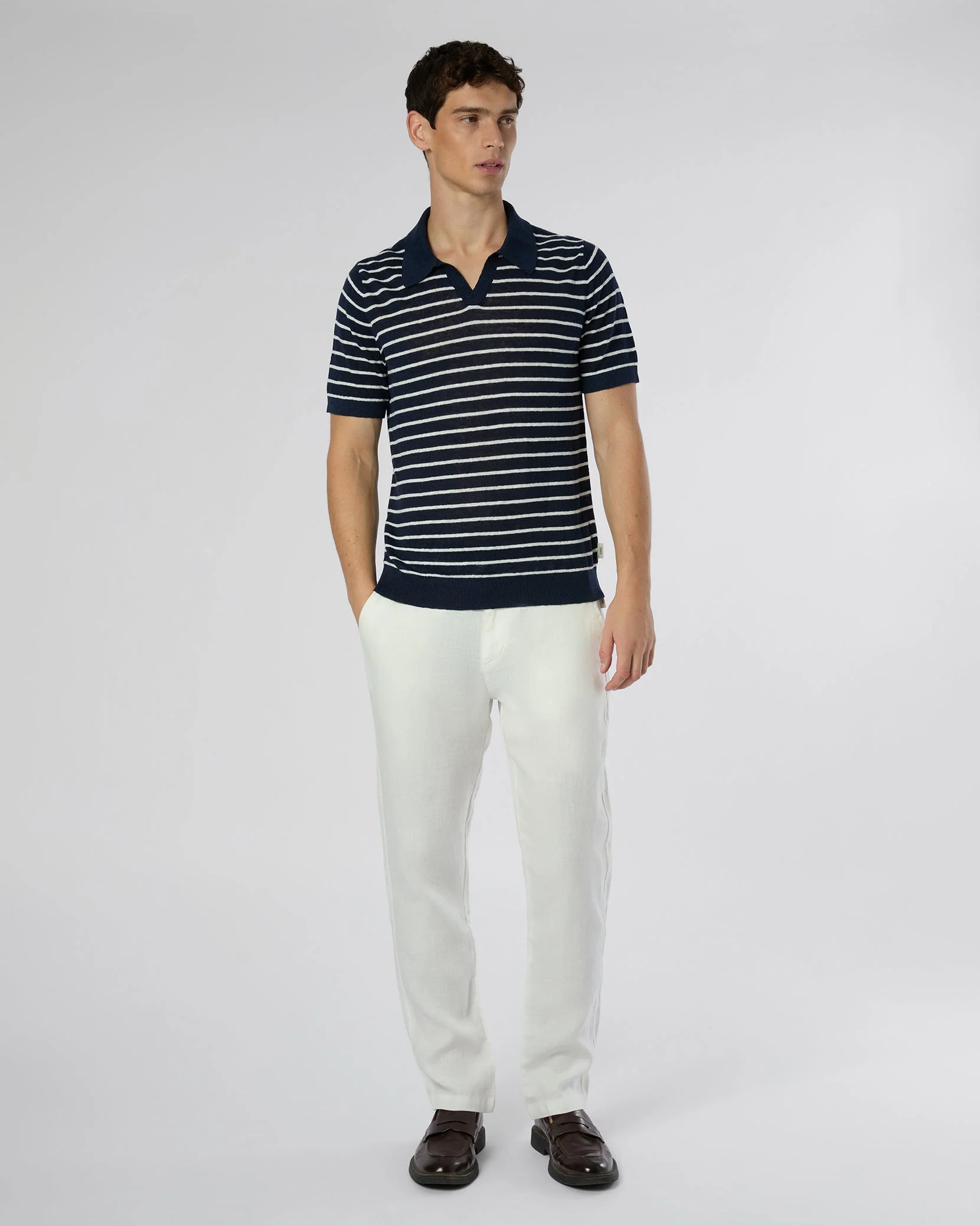 Mens | Linen Johnny Polo Sweater | Deep Navy/White - Image 5