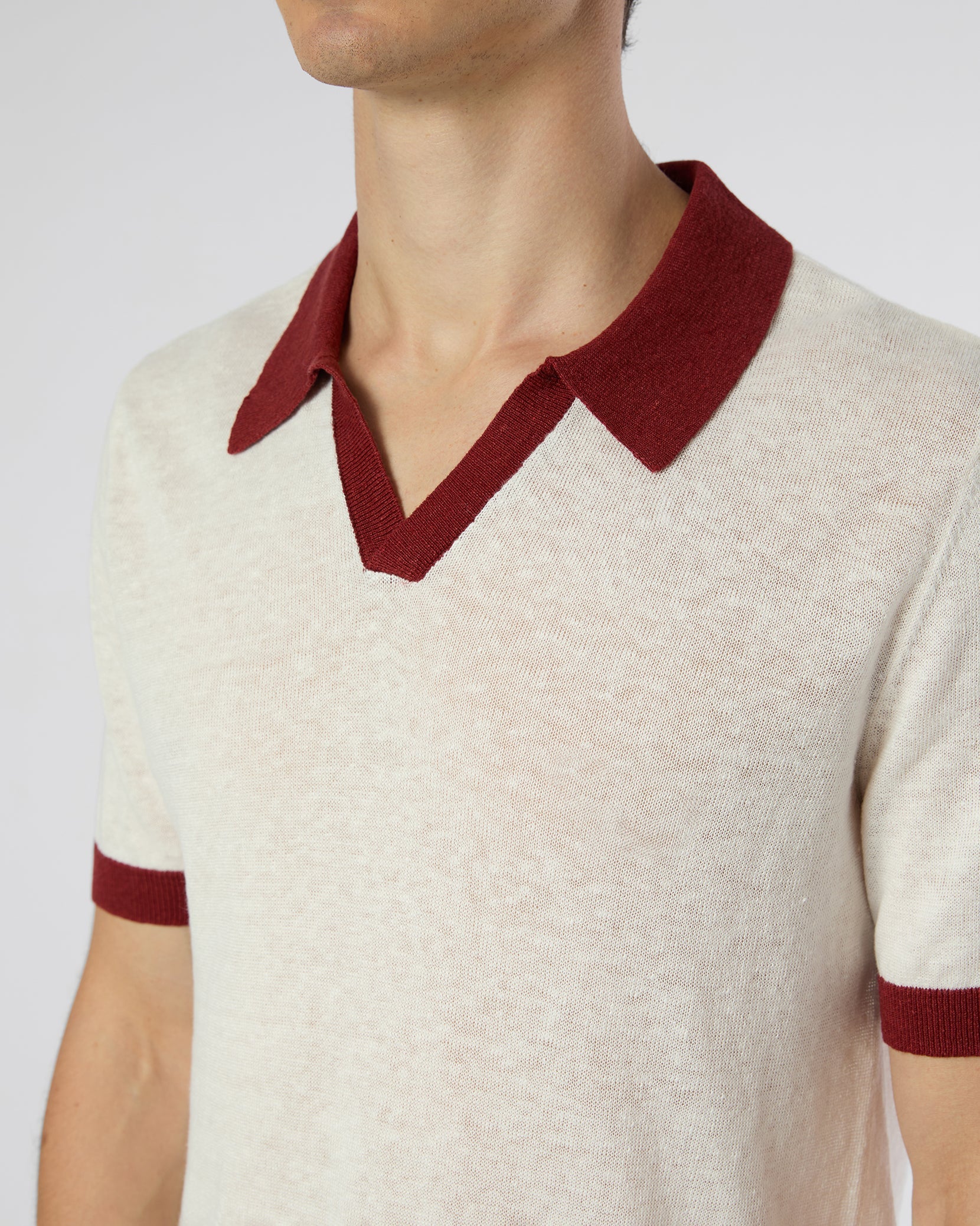 Mens | Linen Johnny Polo Sweater | Salt/Brick - Image 4