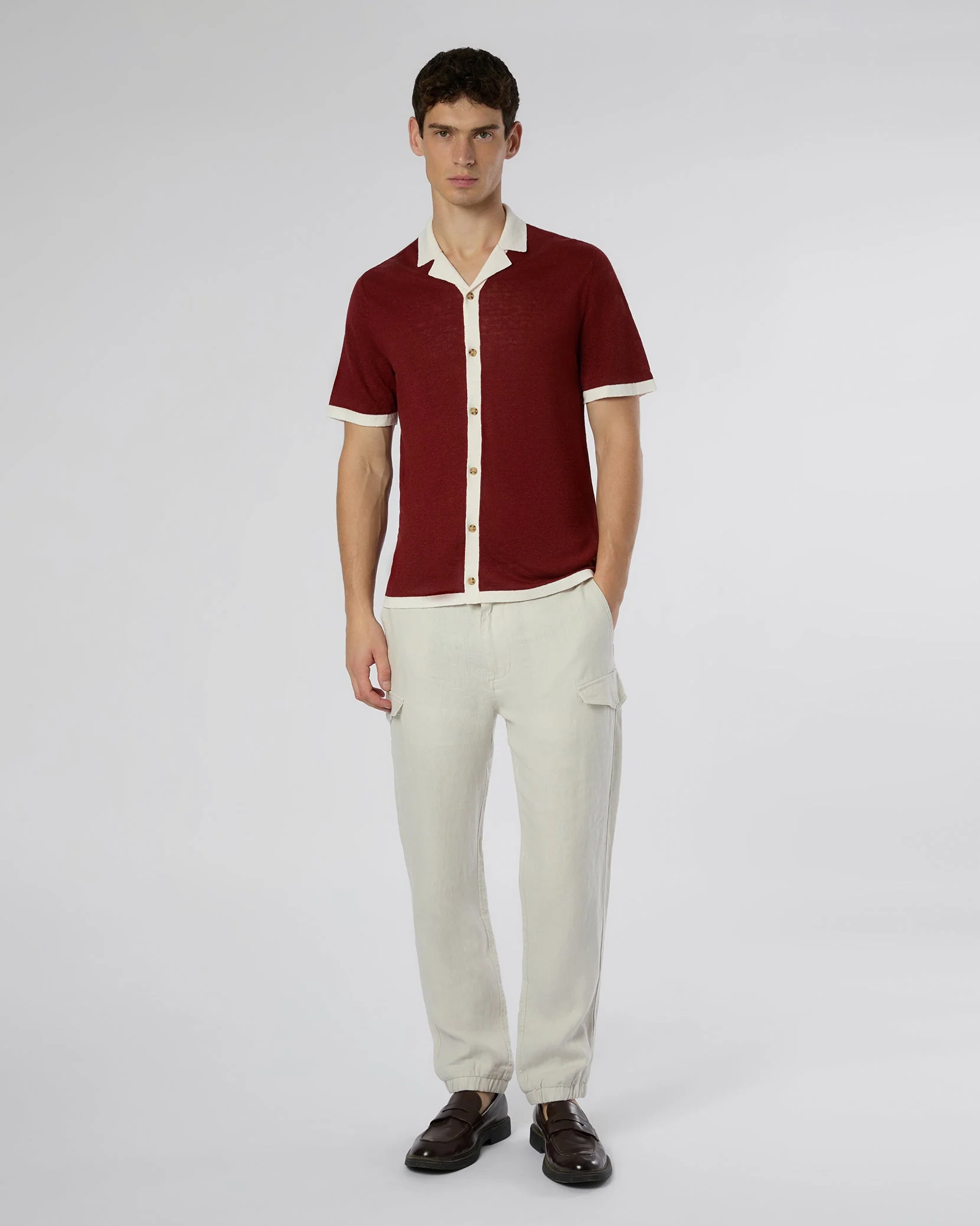 Mens | Linen Knit Camp Shirt | Brick/Salt - Image 3