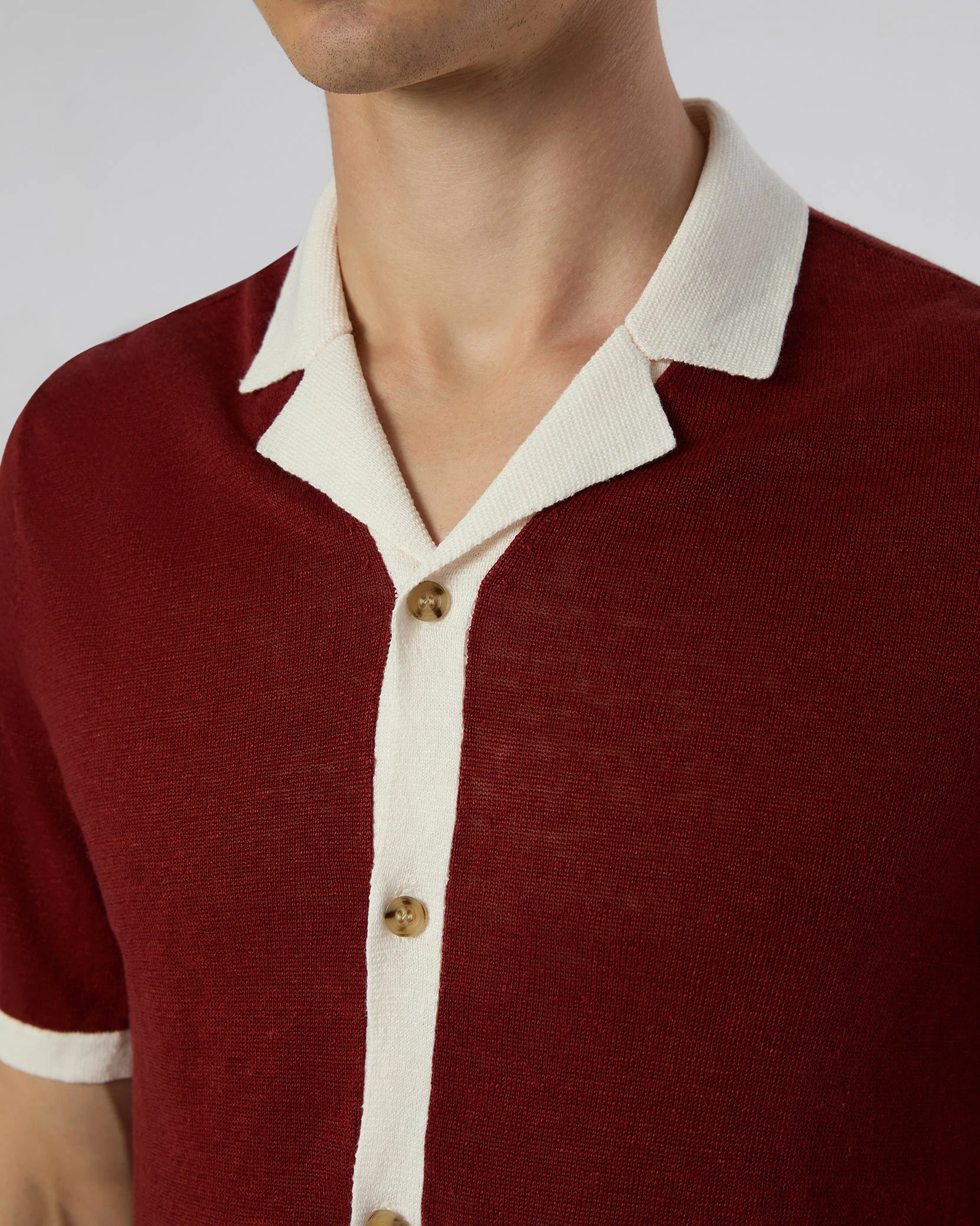 Mens | Linen Knit Camp Shirt | Brick/Salt - Image 4