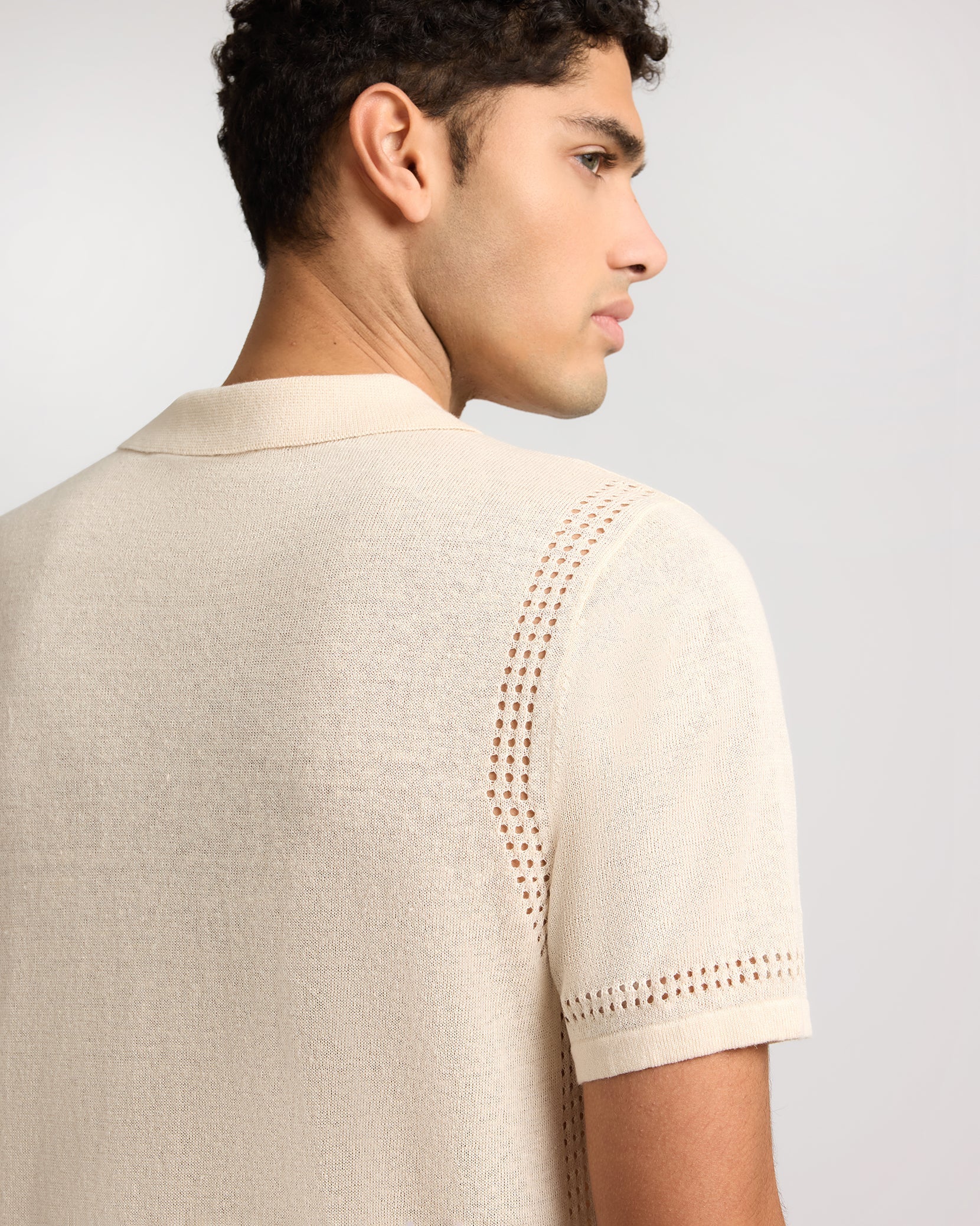 Mens | Linen Knit Camp Shirt | Natural Melange - Image 5