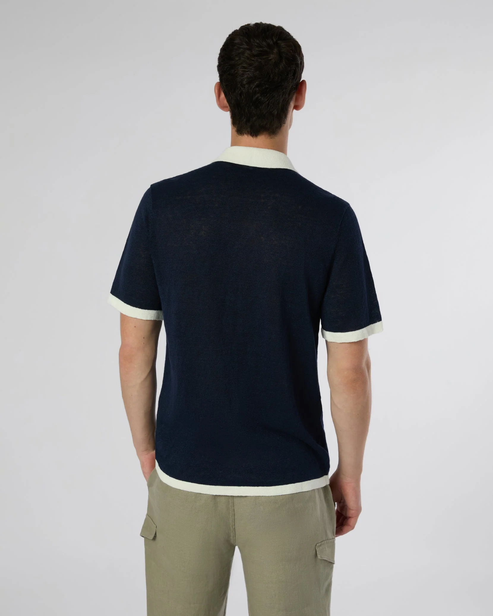 Mens | Linen Knit Camp Shirt | Deep Navy/White - Image 5