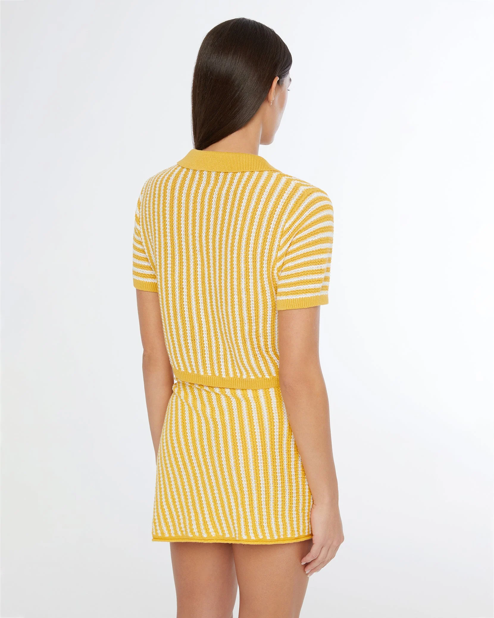 Womens | Linen Knit Cropped Polo | Burnt Sun/White - Image 4